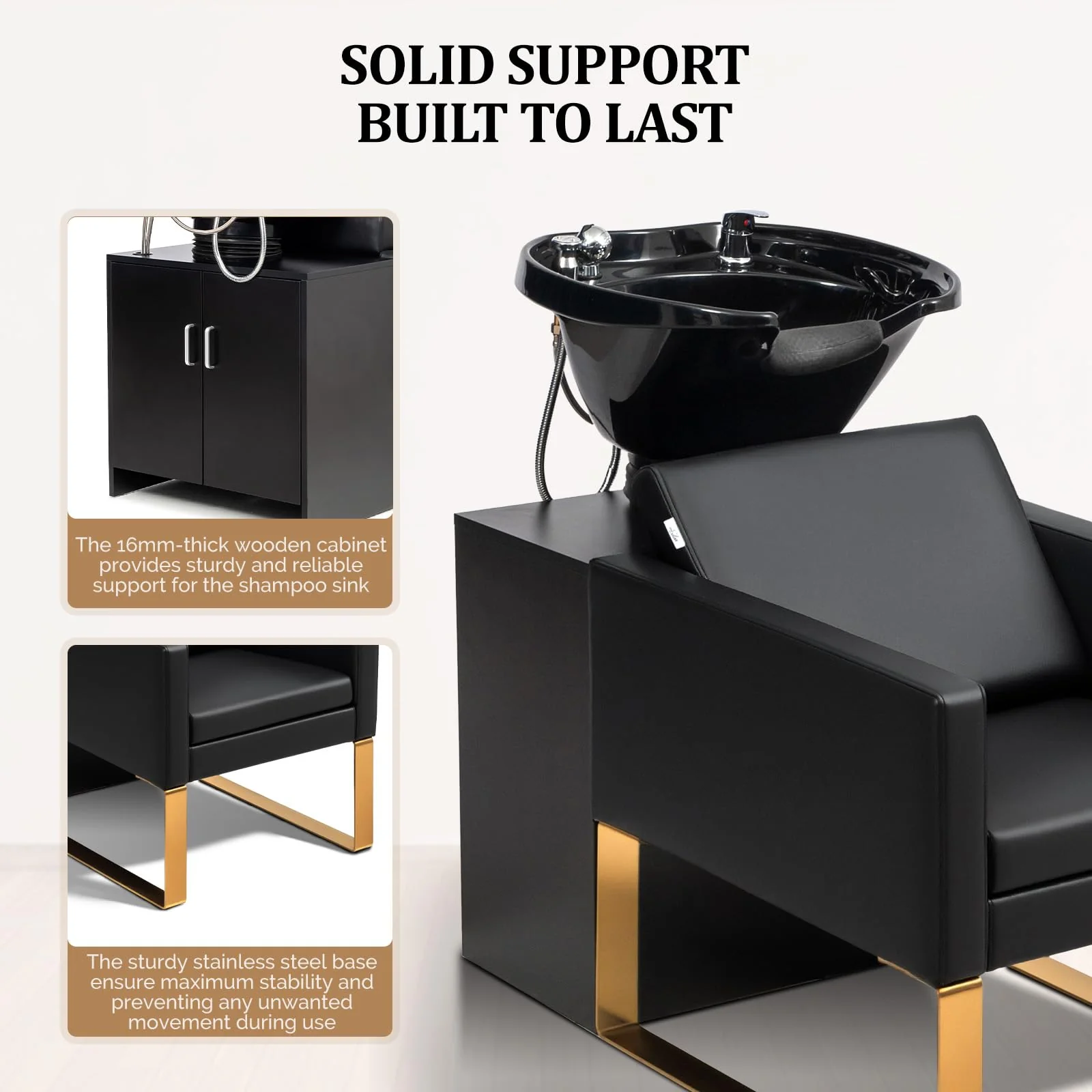 OmySalon BU2001 Salon Shampoo Backwash Chair Unit with ABS Plastic Bowl & Wooden Cabinet - Image 6