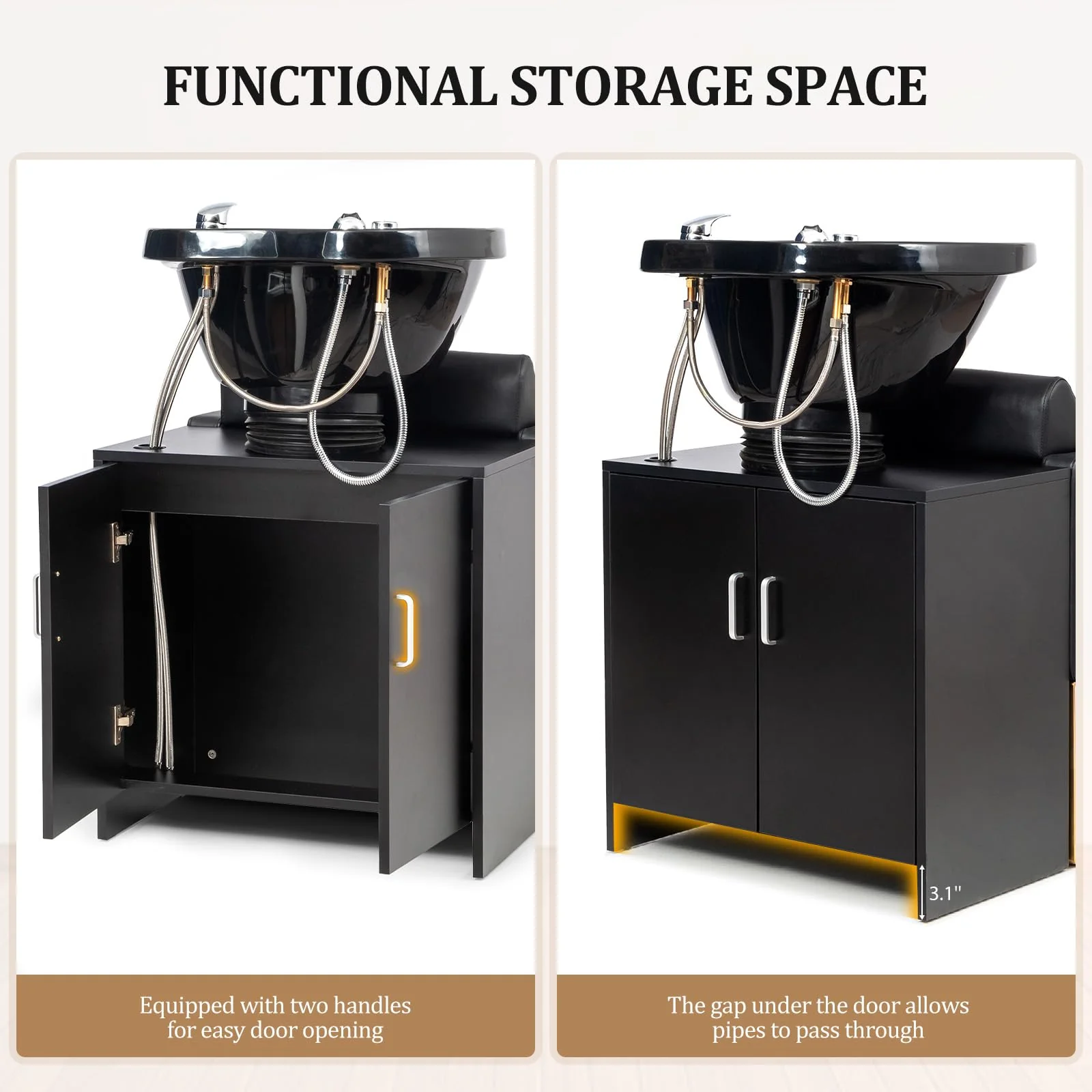 OmySalon BU2001 Salon Shampoo Backwash Chair Unit with ABS Plastic Bowl & Wooden Cabinet - Image 7