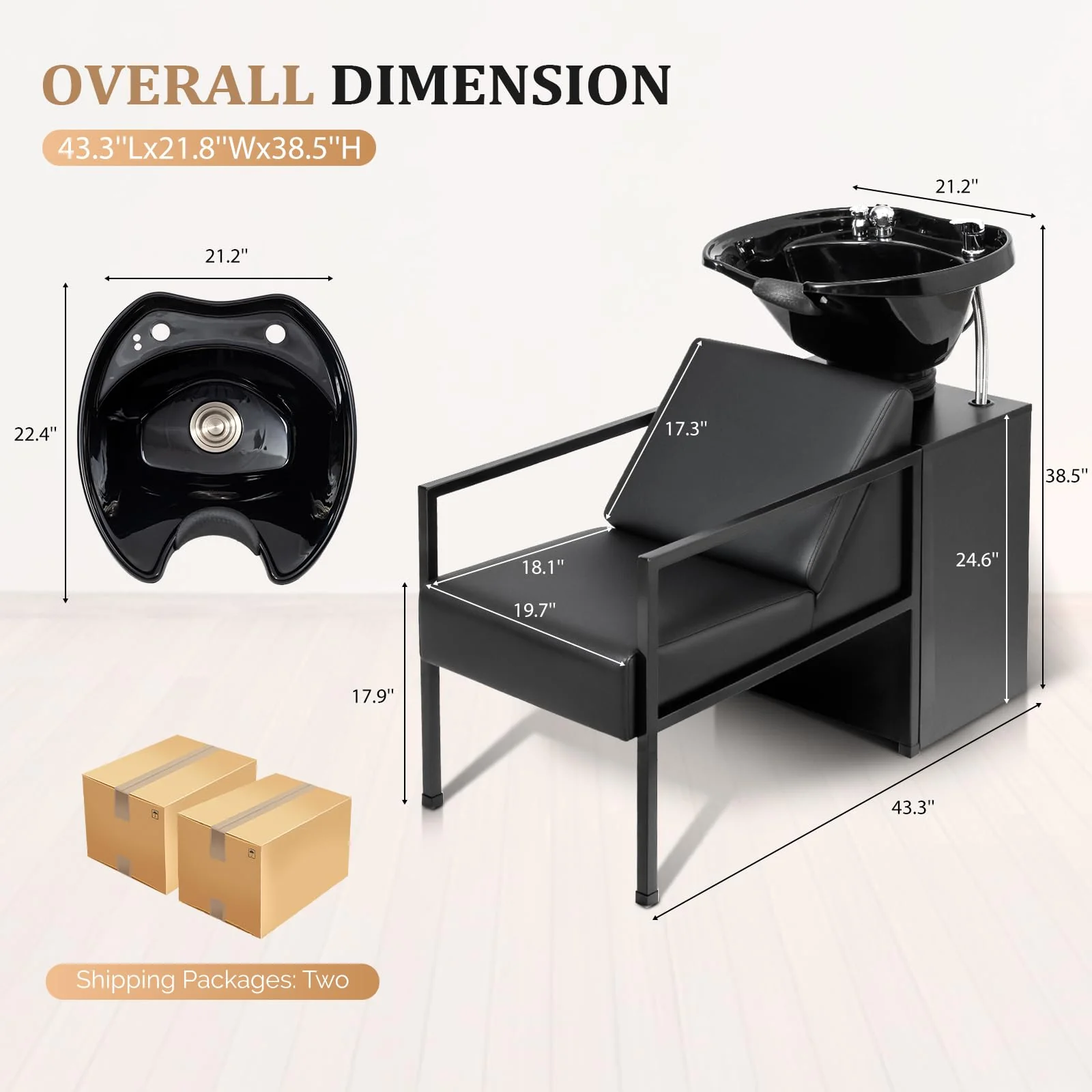 OmySalon BU2101 Salon Shampoo Backwash Chair Unit with Tilting ABS Plastic Bowl & Storage Cabinet Station - Image 3