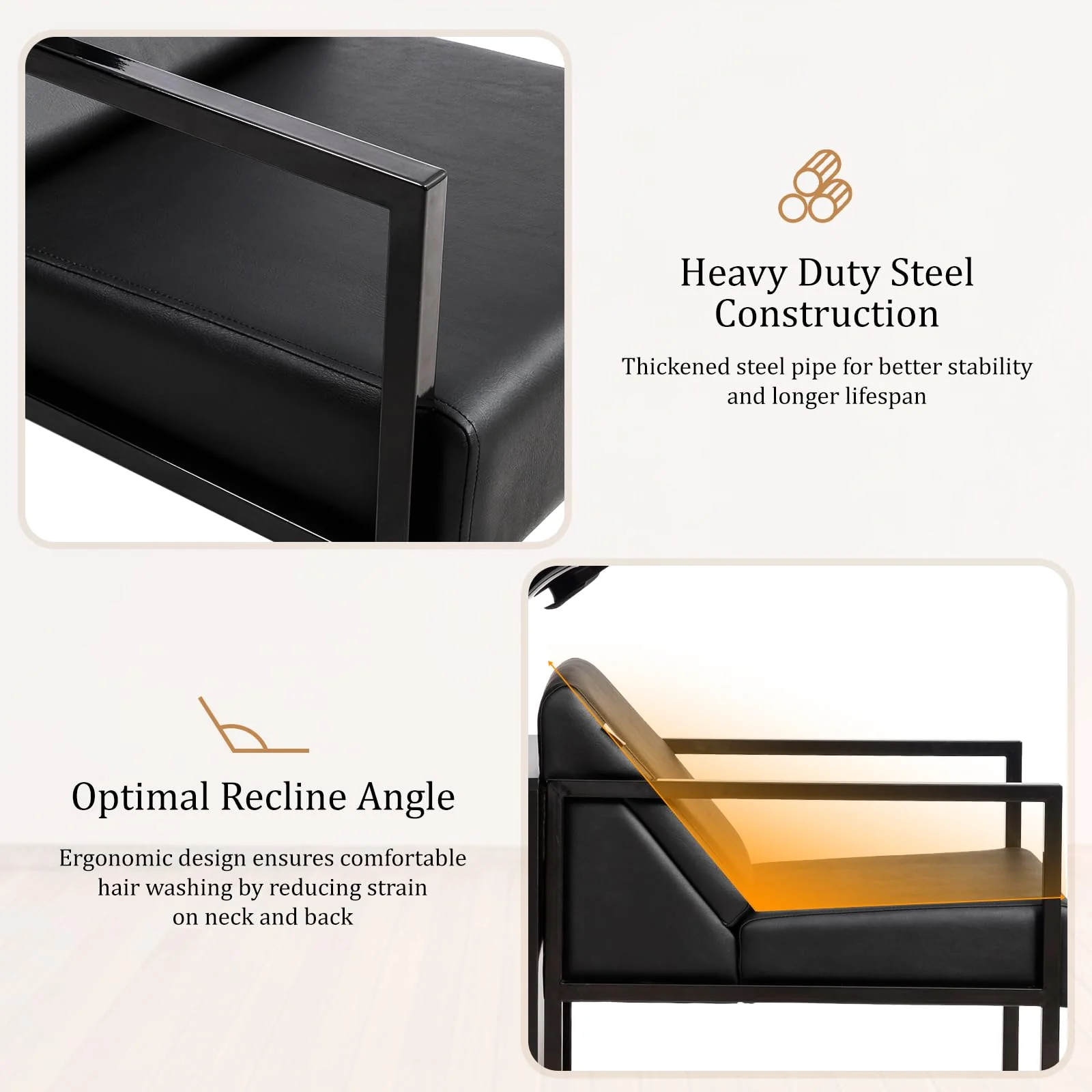 OmySalon BU2101 Salon Shampoo Backwash Chair Unit with Tilting ABS Plastic Bowl & Storage Cabinet Station - Image 8