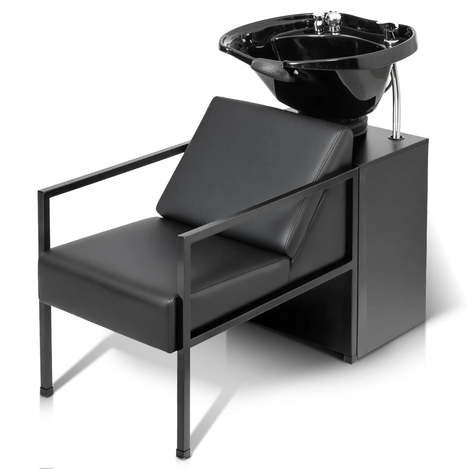OmySalon BU2101 Salon Shampoo Backwash Chair Unit with Tilting ABS Plastic Bowl & Storage Cabinet Station - Image 9
