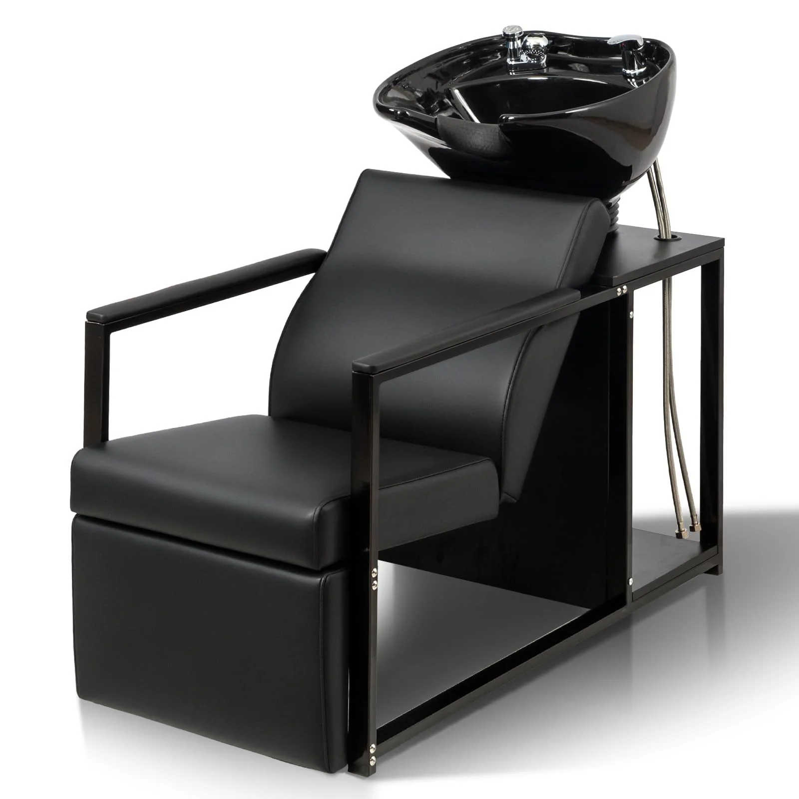 OmySalon BU2301 Salon Shampoo Backwash Chair Unit with Porcelain Bowl & Storage Shelf - Image 2