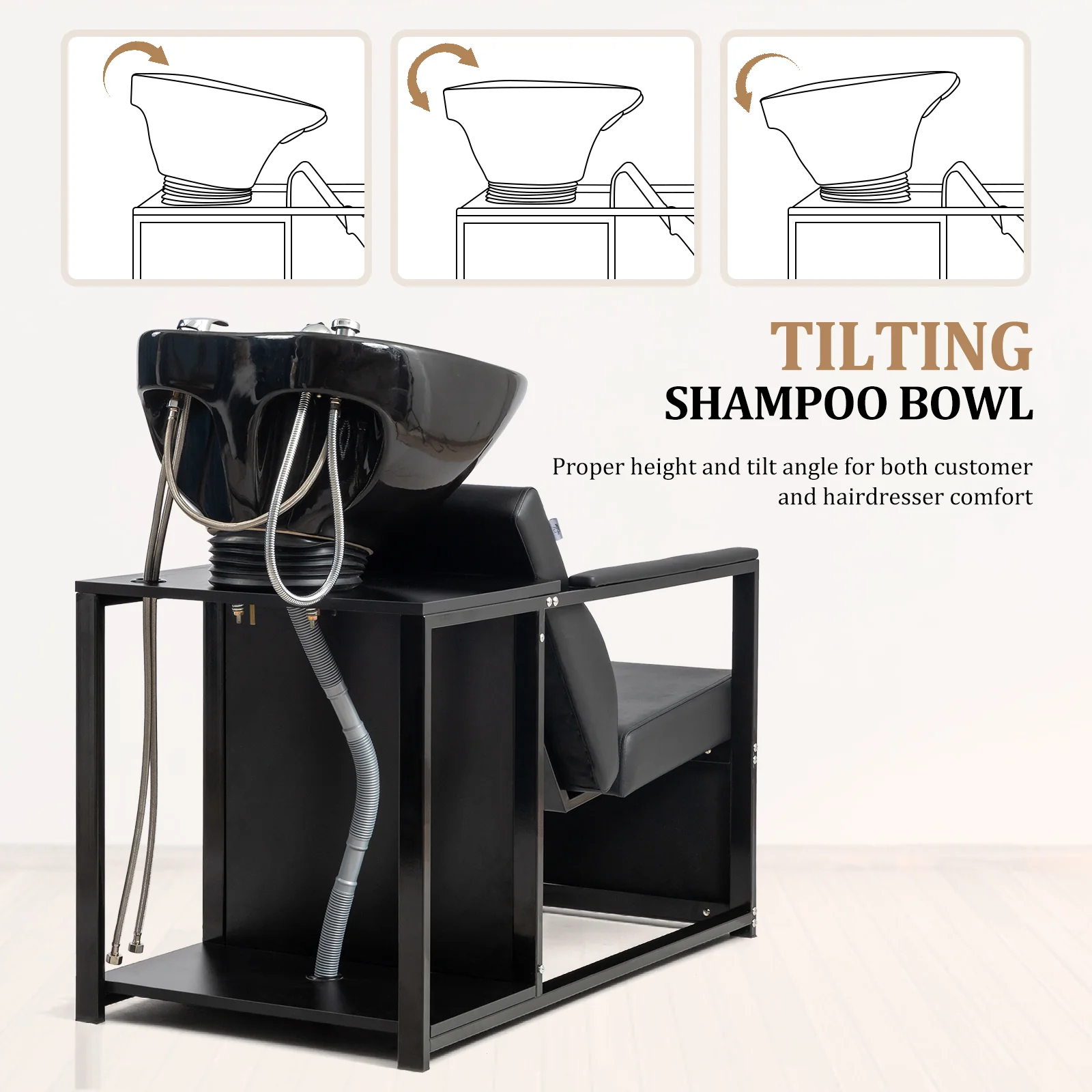 OmySalon BU2301 Salon Shampoo Backwash Chair Unit with Porcelain Bowl & Storage Shelf - Image 4