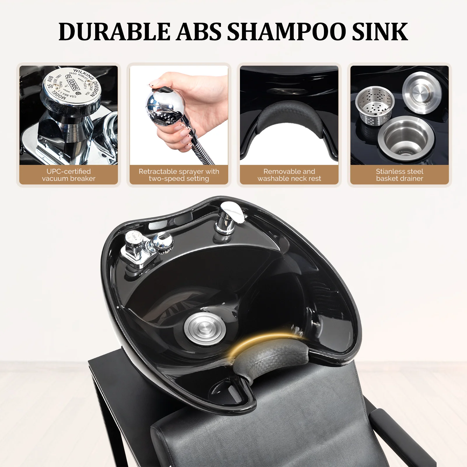 OmySalon BU2301 Salon Shampoo Backwash Chair Unit with Porcelain Bowl & Storage Shelf - Image 5