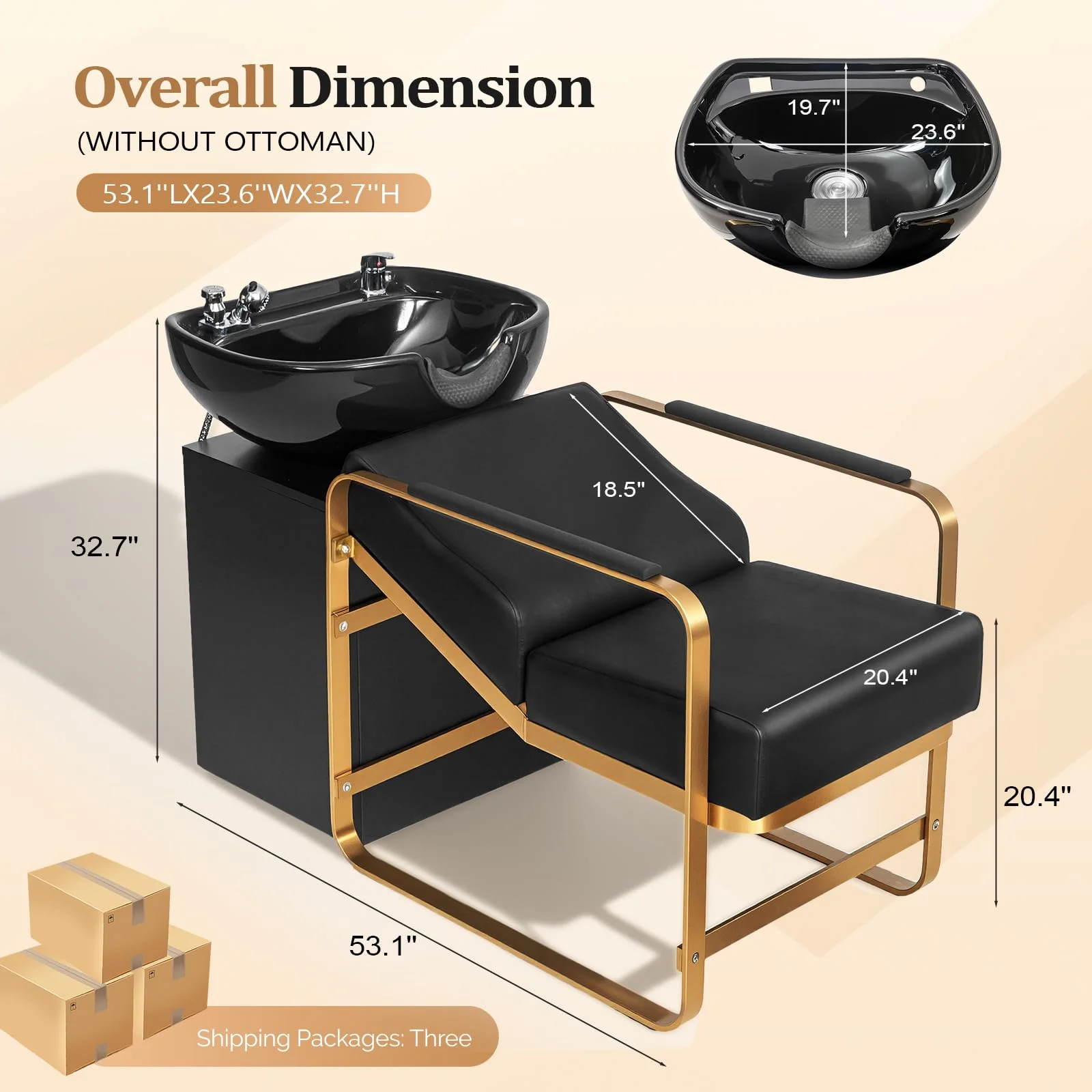 OmySalon BU2401 Salon Shampoo Backwash Chair Unit with Ceramic Shampoo Bowl & Storage Cabinet Station & Independent Footrest - Image 3