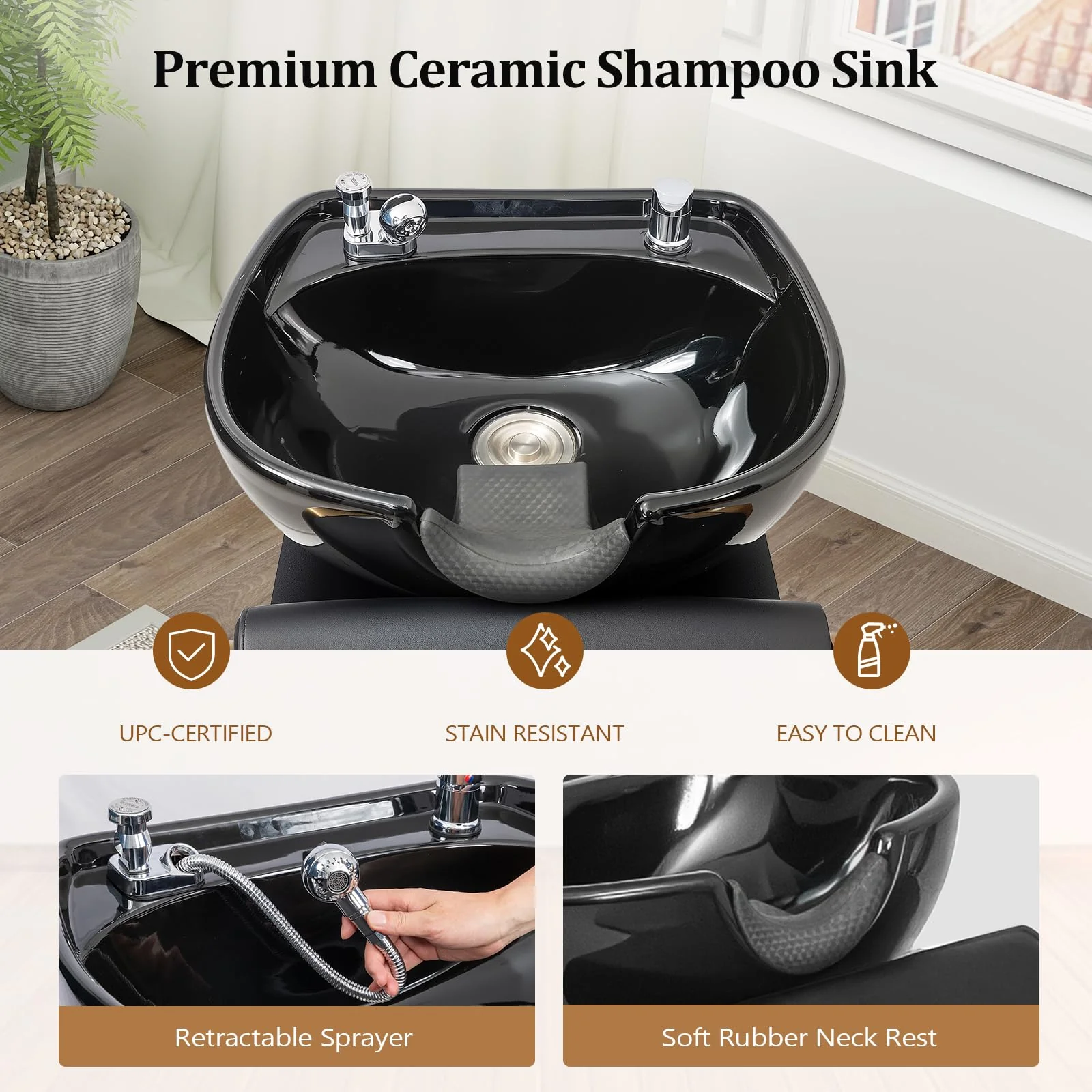 OmySalon BU2401 Salon Shampoo Backwash Chair Unit with Ceramic Shampoo Bowl & Storage Cabinet Station & Independent Footrest - Image 5