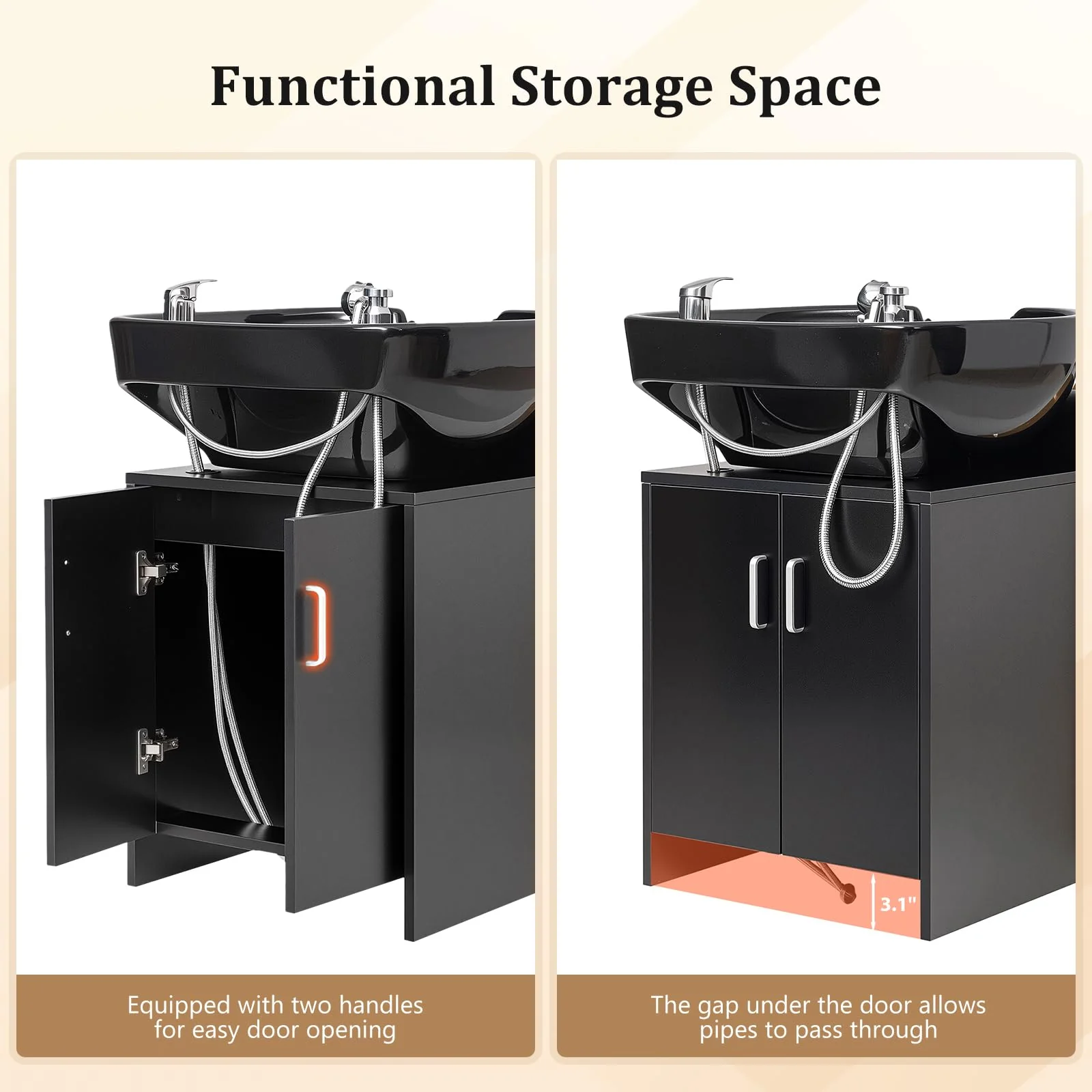 OmySalon BU2401 Salon Shampoo Backwash Chair Unit with Ceramic Shampoo Bowl & Storage Cabinet Station & Independent Footrest - Image 7