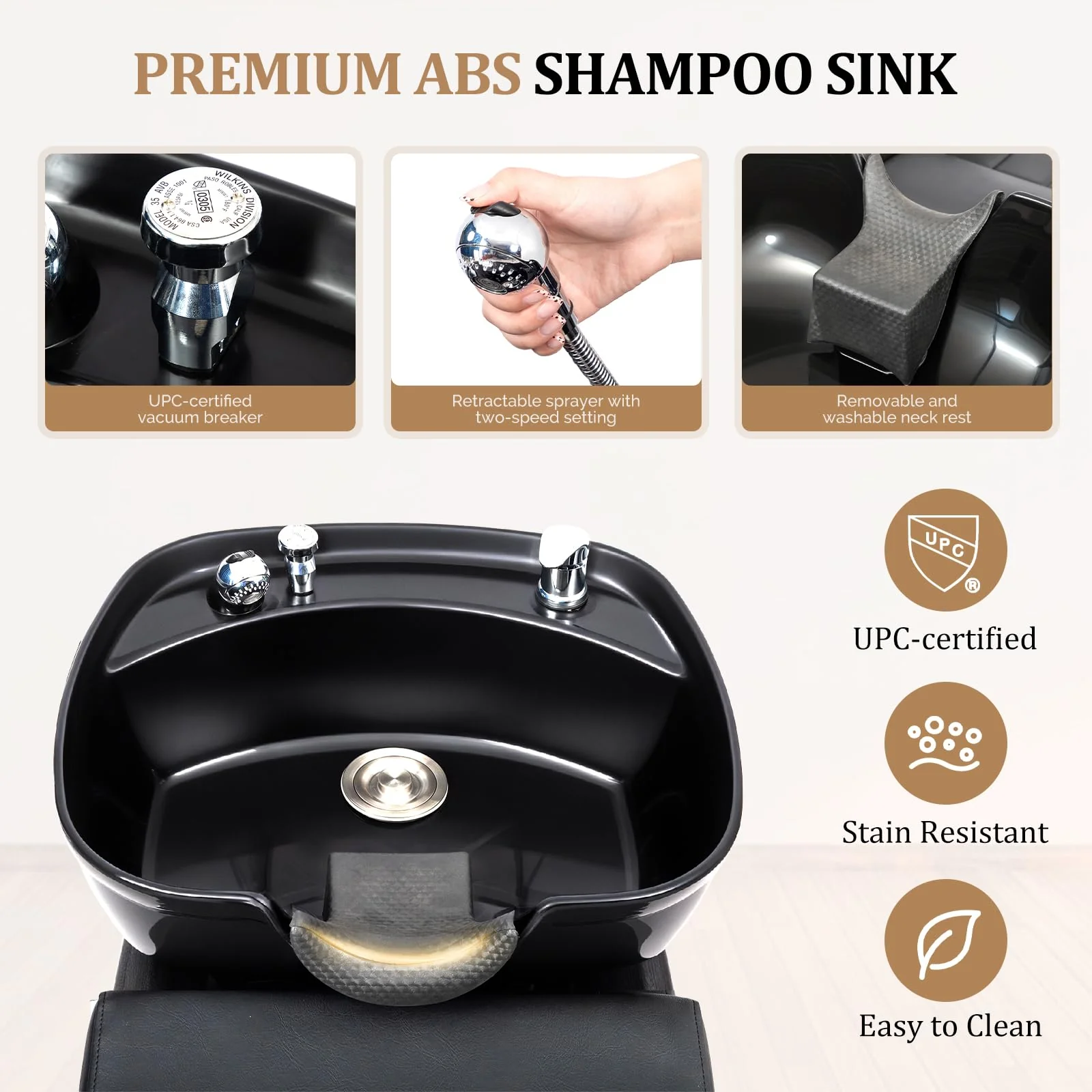 OmySalon BU2501 Salon Shampoo Backwash Unit with ABS Plastic Bowl & Storage Shelf & Freestanding Ottoman - Image 4