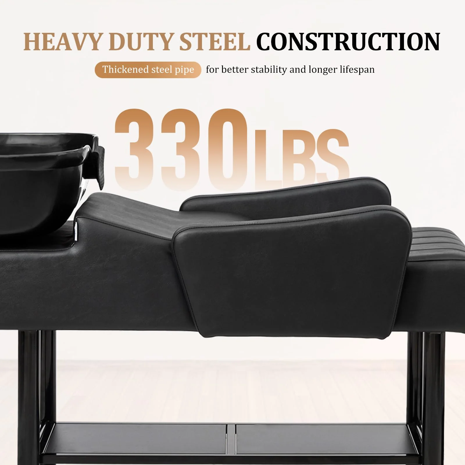 OmySalon BU2501 Salon Shampoo Backwash Unit with ABS Plastic Bowl & Storage Shelf & Freestanding Ottoman - Image 6
