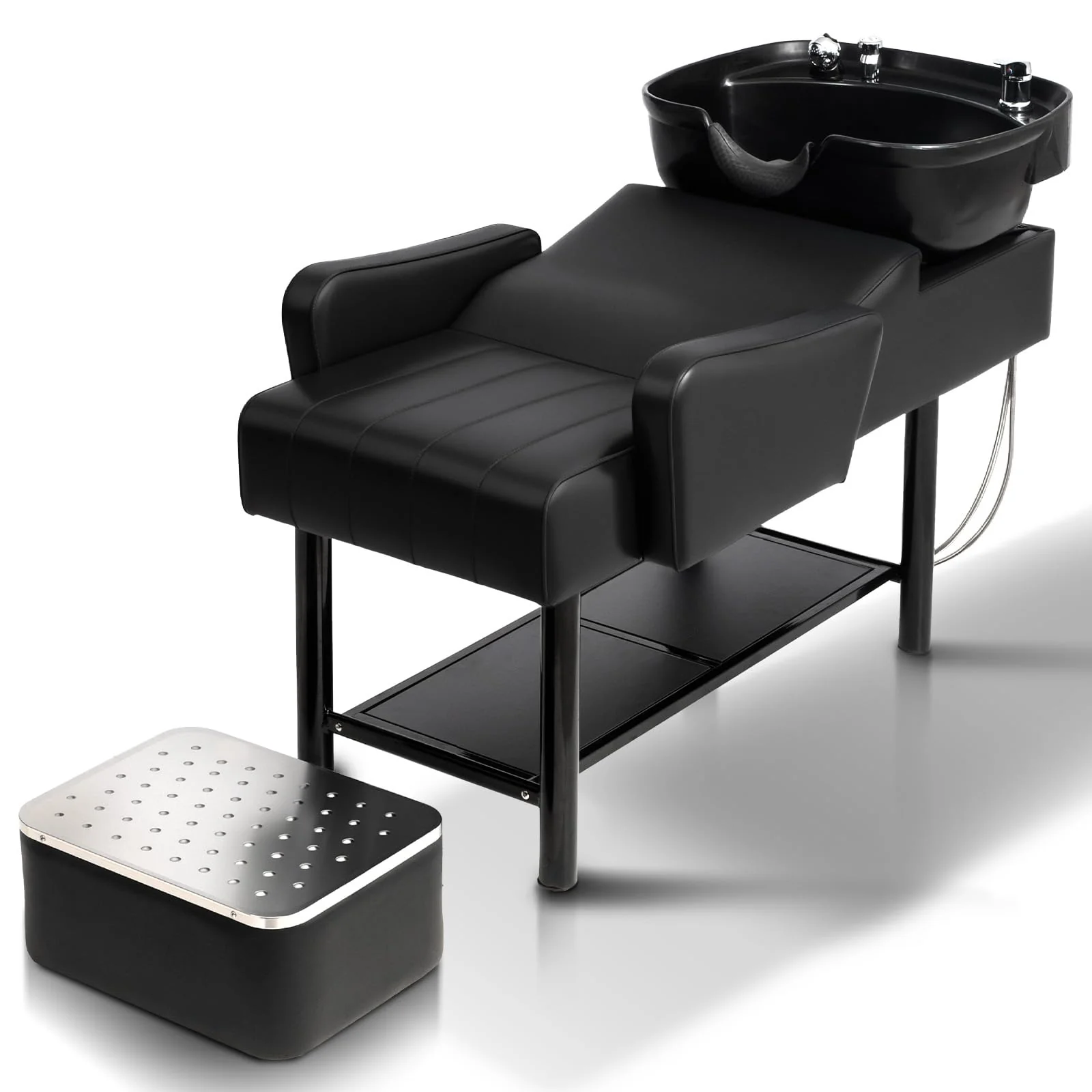 OmySalon BU2501 Salon Shampoo Backwash Unit with ABS Plastic Bowl & Storage Shelf & Freestanding Ottoman - Image 8