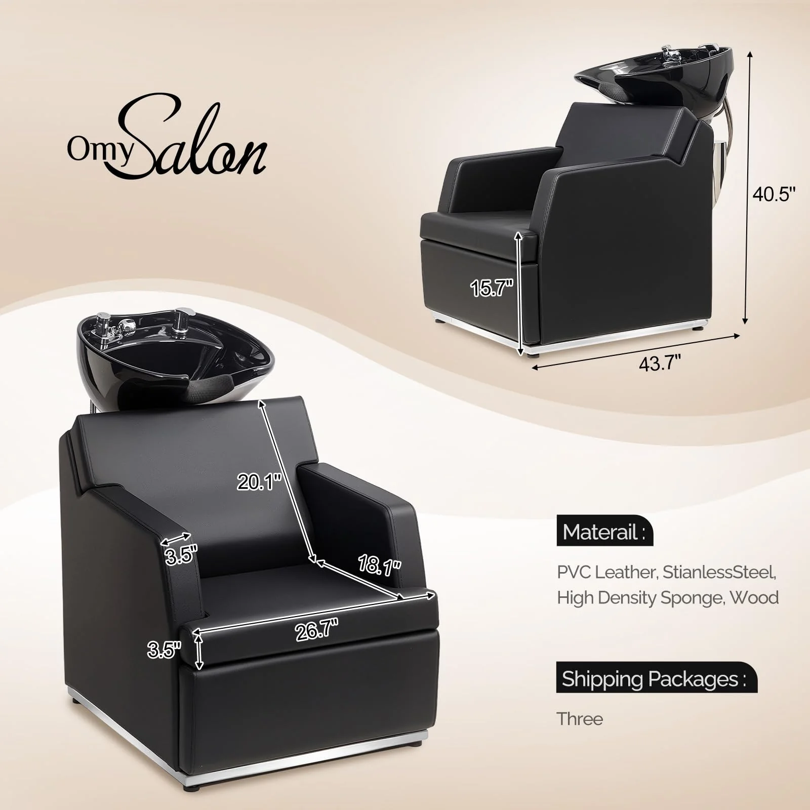 OmySalon BU2601 Salon Shampoo Backwash Chair with Tilting Porcelain Bowl - Image 3