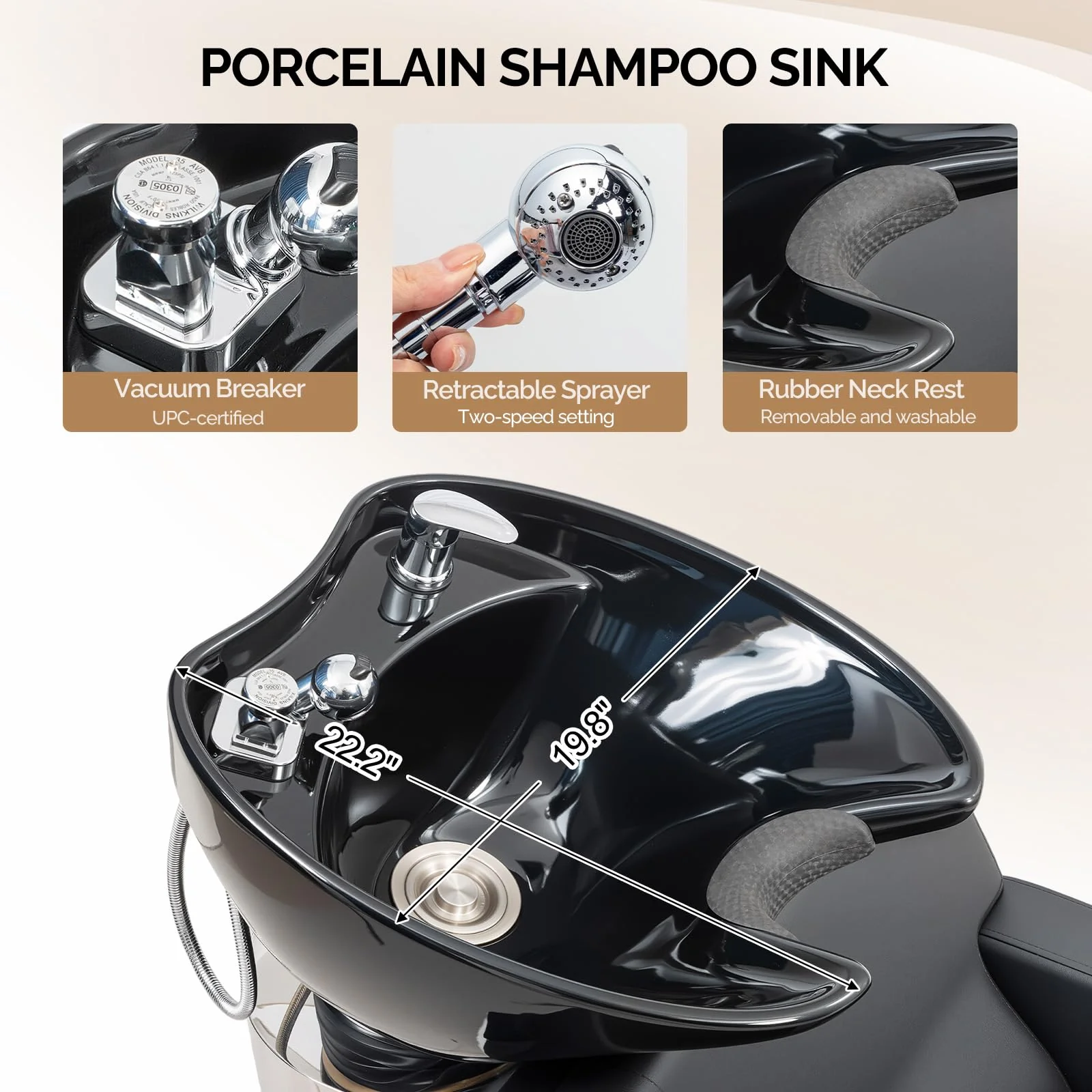 OmySalon BU2601 Salon Shampoo Backwash Chair with Tilting Porcelain Bowl - Image 4
