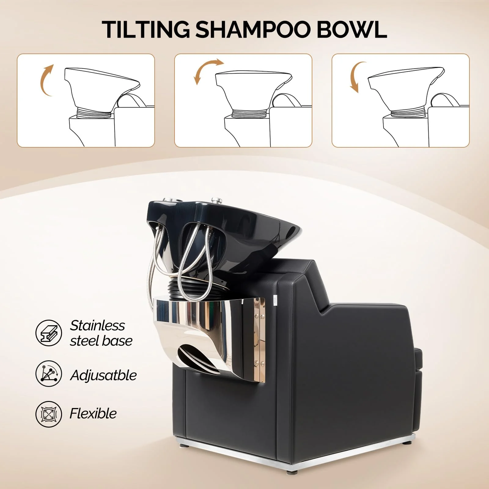 OmySalon BU2601 Salon Shampoo Backwash Chair with Tilting Porcelain Bowl - Image 7