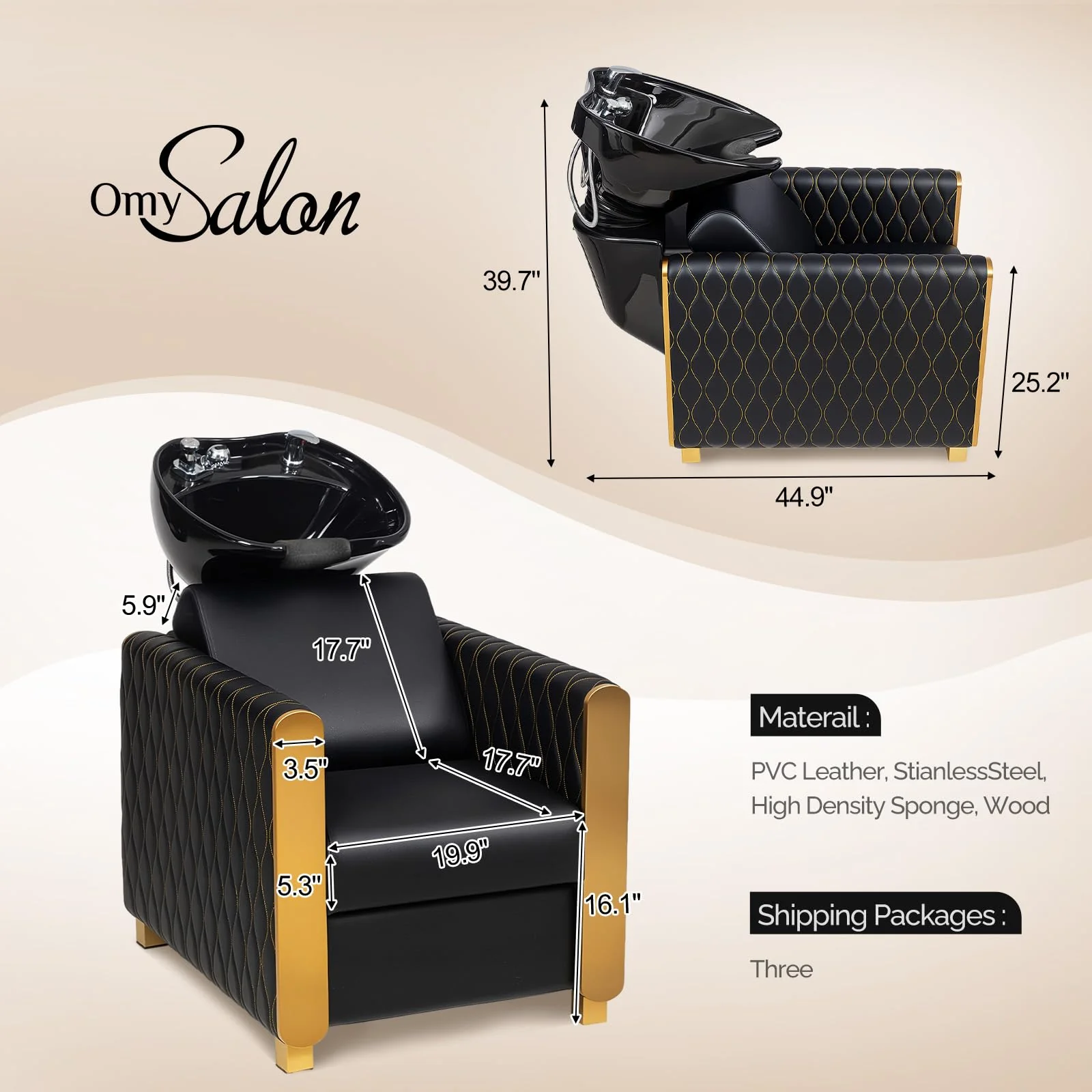 OmySalon BU2701 Salon Shampoo Backwash Chair with Tilting Porcelain Bowl - Image 3