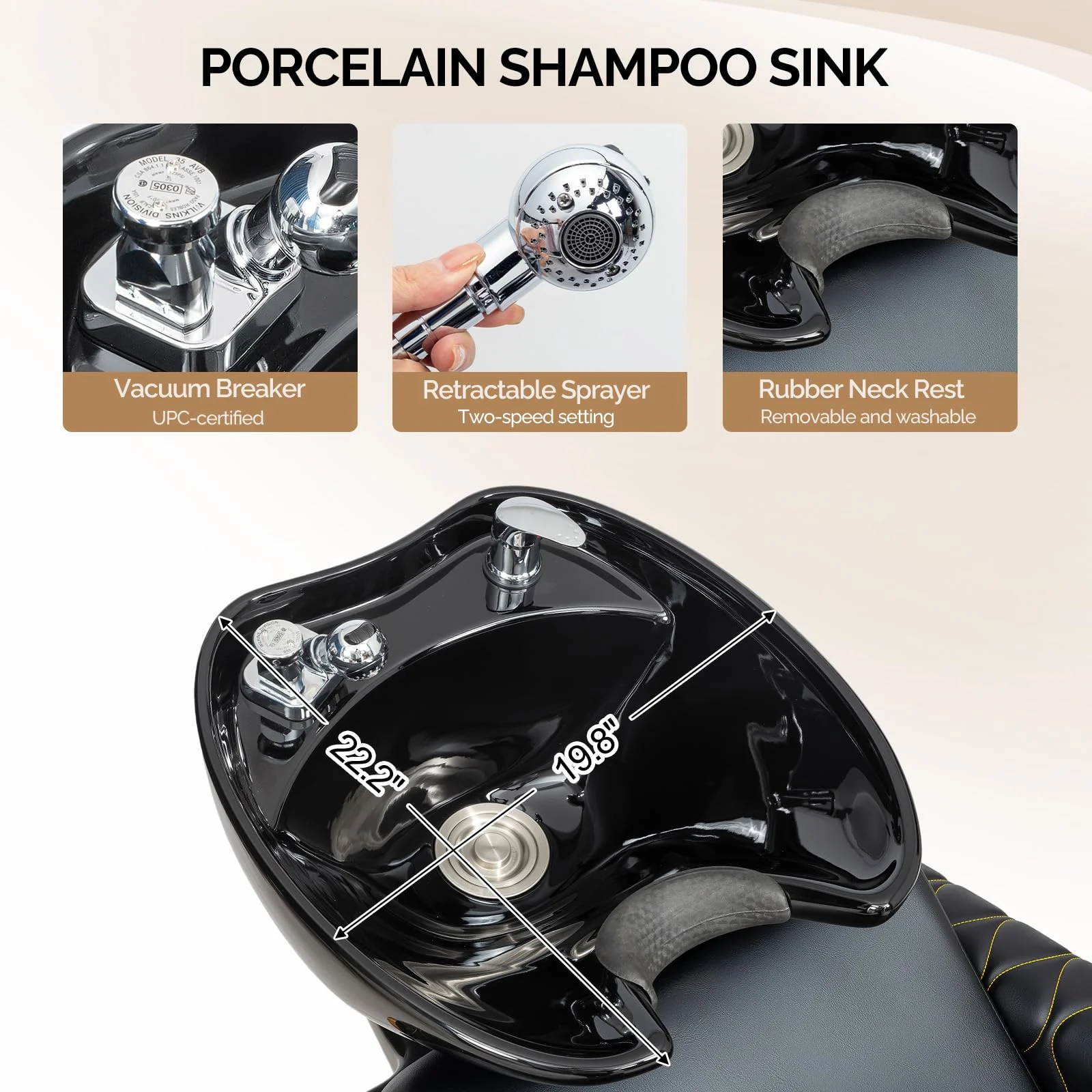 OmySalon BU2701 Salon Shampoo Backwash Chair with Tilting Porcelain Bowl - Image 4