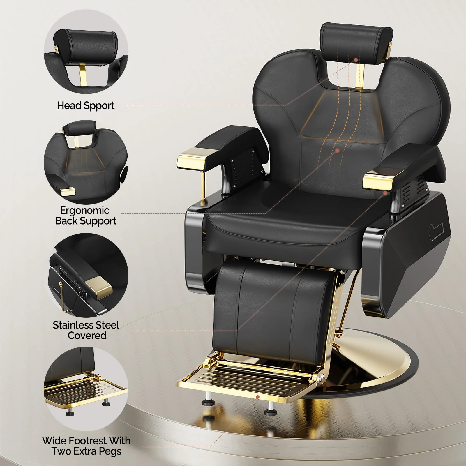 OmySalon BC1202 Classical Style Heavy Duty Hydraulic Reclining Barber Chair - Image 29