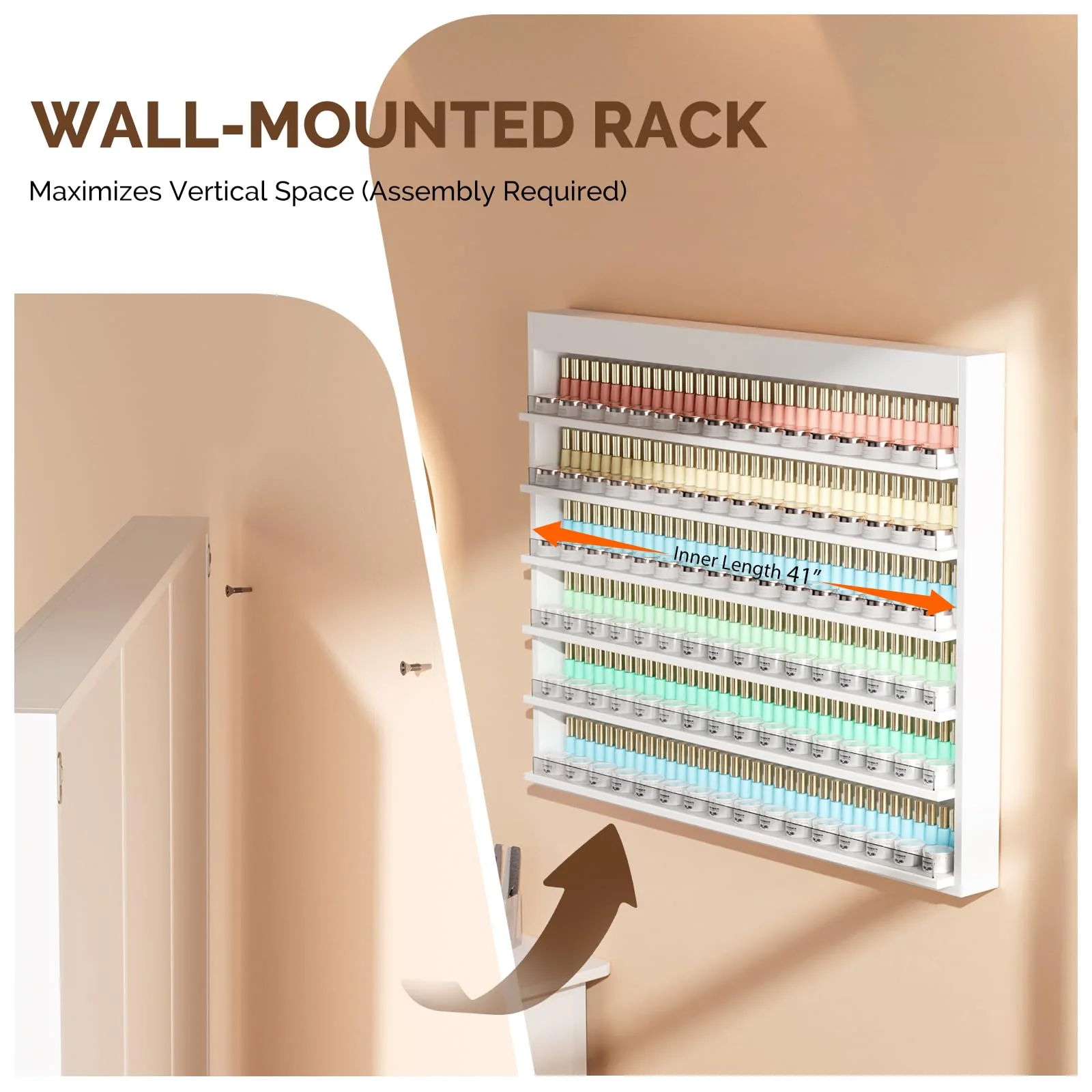 OmySalon Double 6-Tier Wall Mount Nail Polish & Powder Organizer Rack with Acrylic Barriers - Image 6