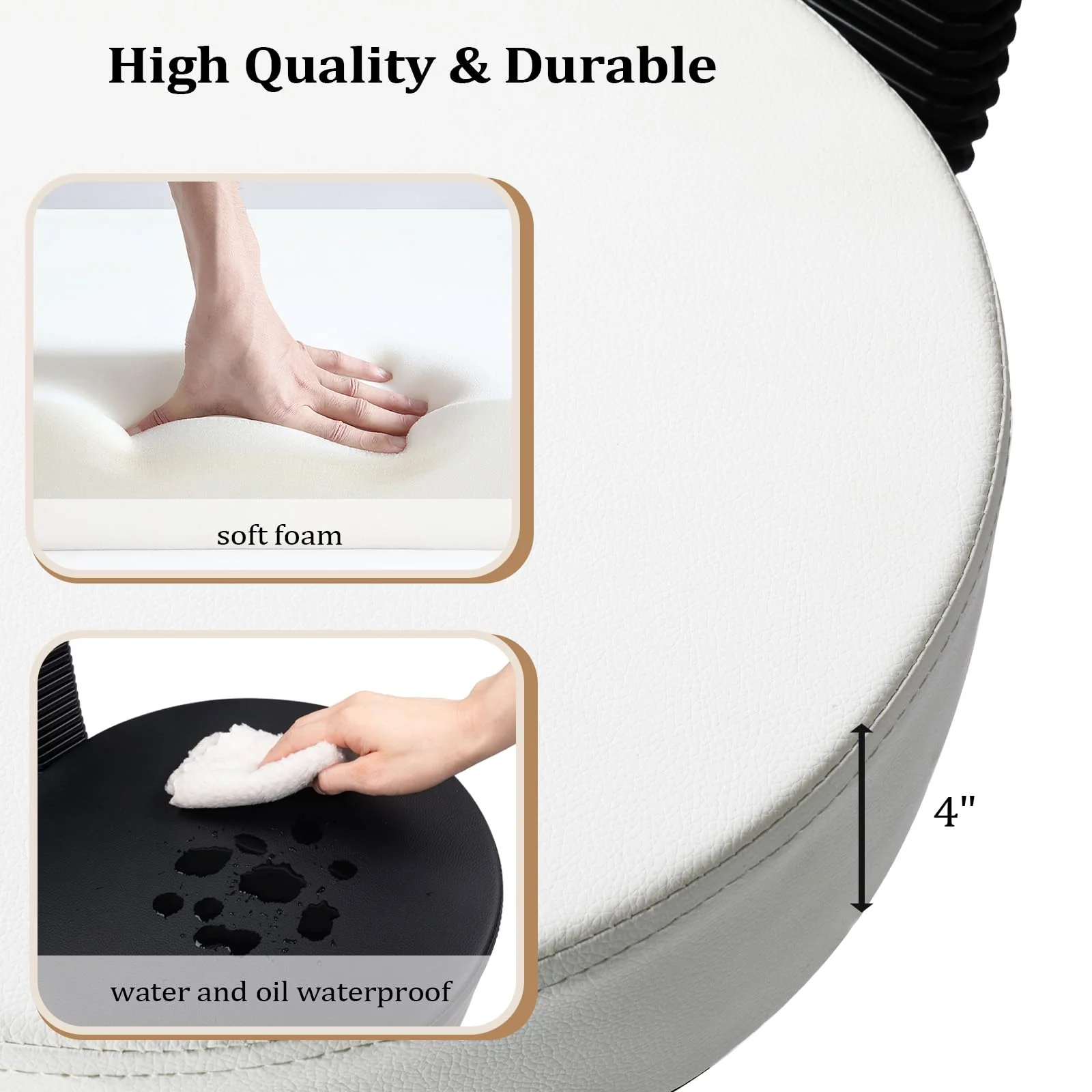 OmySalon Adjustable Thick Seat Cushion Rolling Stool with Back Support & Footrest - Image 12