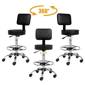 OmySalon Adjustable Thick Seat Cushion Rolling Stool with Back Support & Footrest - Image 6