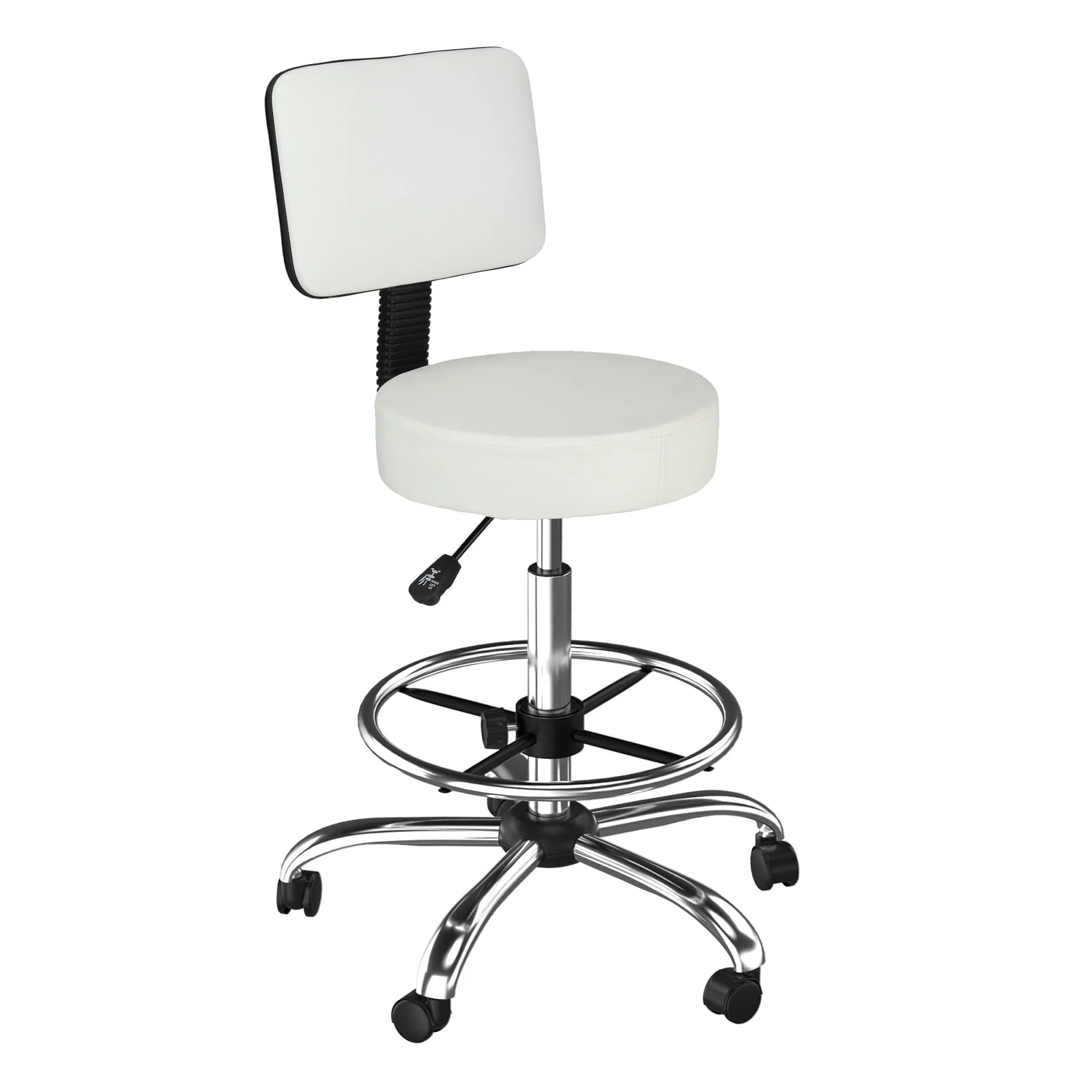 OmySalon Adjustable Thick Seat Cushion Rolling Stool with Back Support & Footrest - Image 9