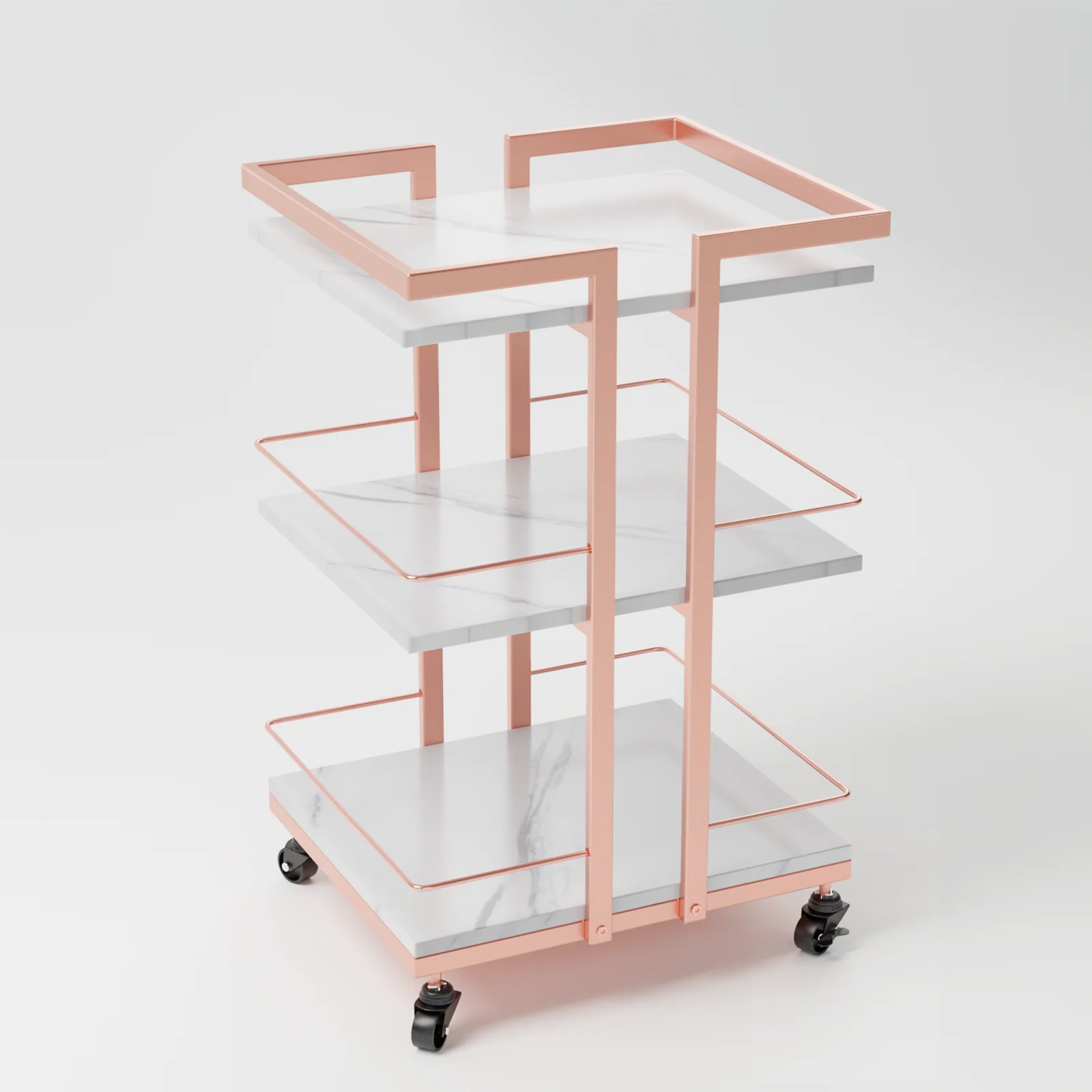 OmySalon ST1501 Rolling Esthetician Trolley Cart w/Wheels & 3 Wood Shelves - Image 10