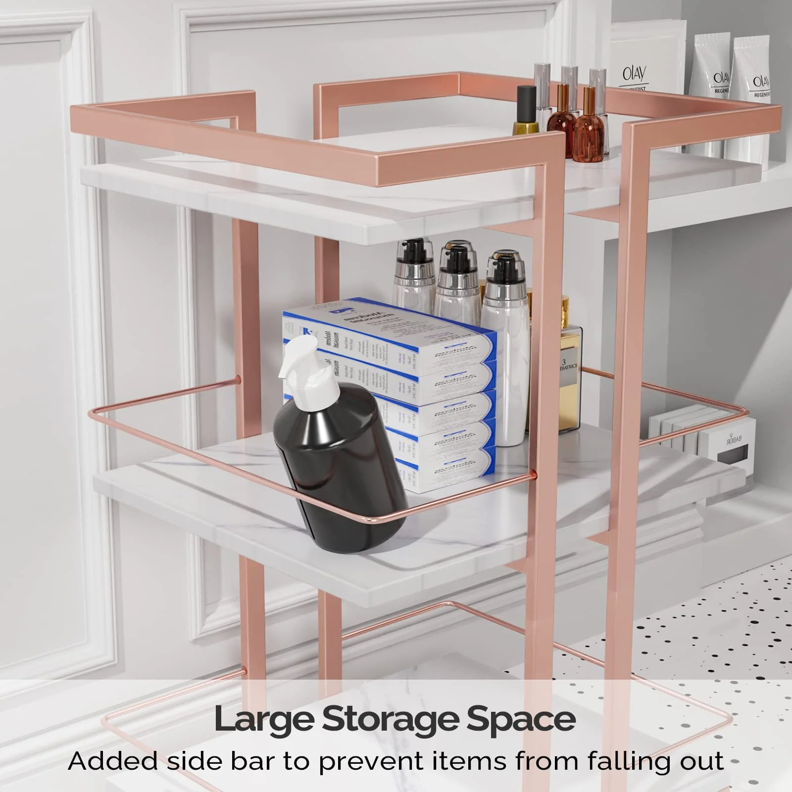 OmySalon ST1501 Rolling Esthetician Trolley Cart w/Wheels & 3 Wood Shelves - Image 14