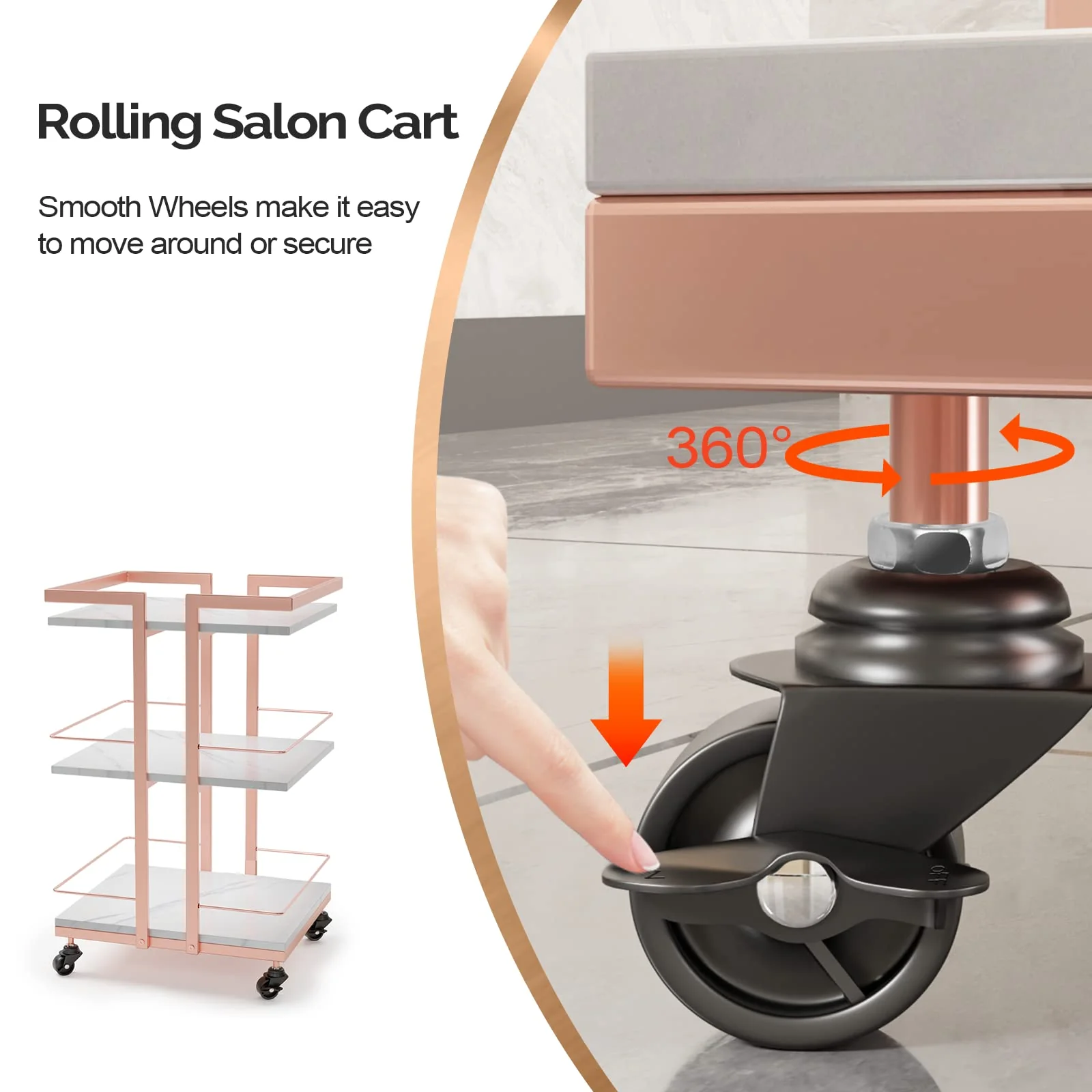OmySalon ST1501 Rolling Esthetician Trolley Cart w/Wheels & 3 Wood Shelves - Image 15