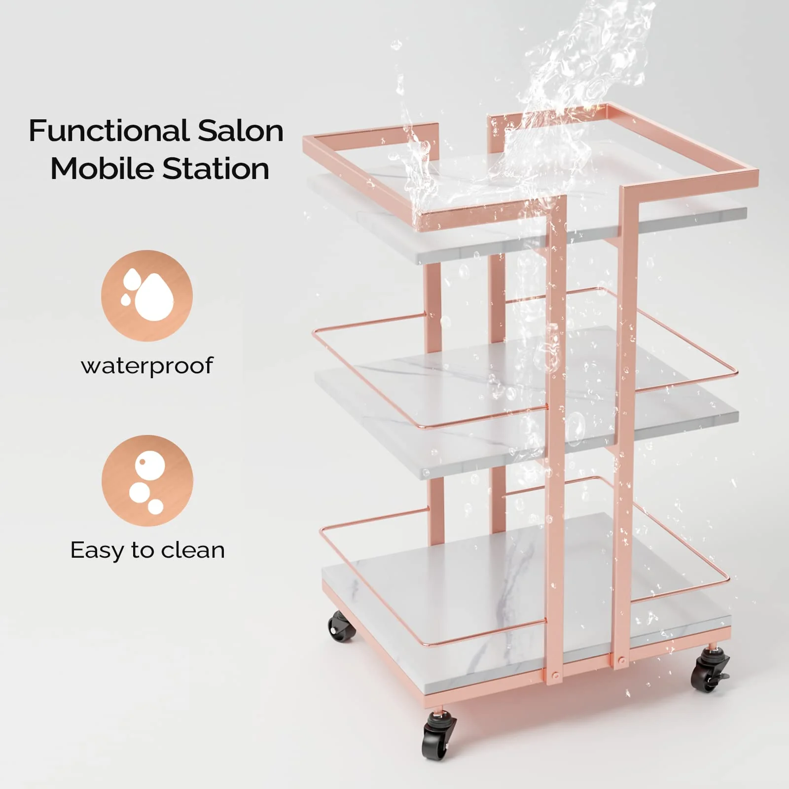 OmySalon ST1501 Rolling Esthetician Trolley Cart w/Wheels & 3 Wood Shelves - Image 16