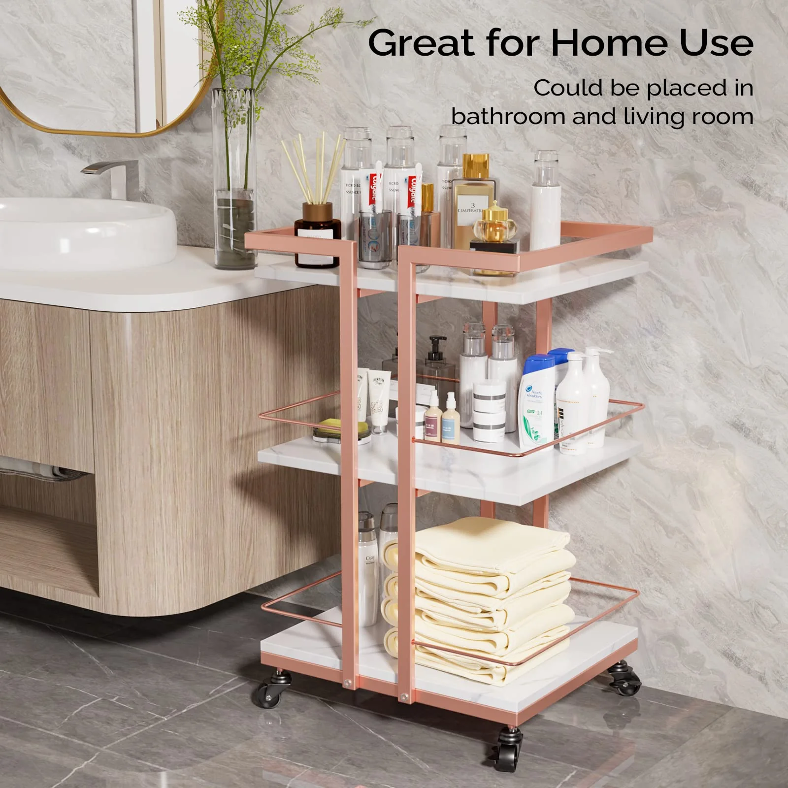 OmySalon ST1501 Rolling Esthetician Trolley Cart w/Wheels & 3 Wood Shelves - Image 19