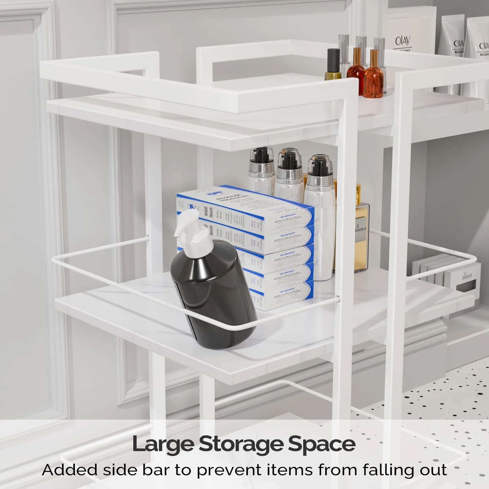 OmySalon ST1501 Rolling Esthetician Trolley Cart w/Wheels & 3 Wood Shelves - Image 24