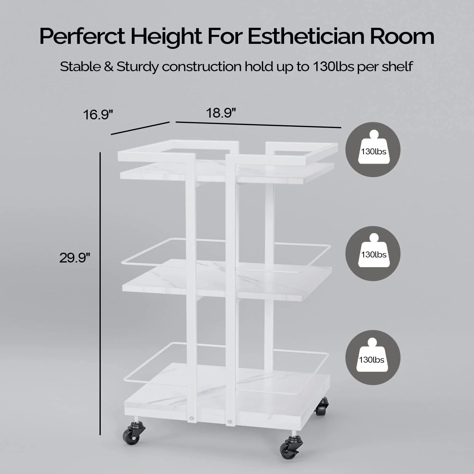 OmySalon ST1501 Rolling Esthetician Trolley Cart w/Wheels & 3 Wood Shelves - Image 27