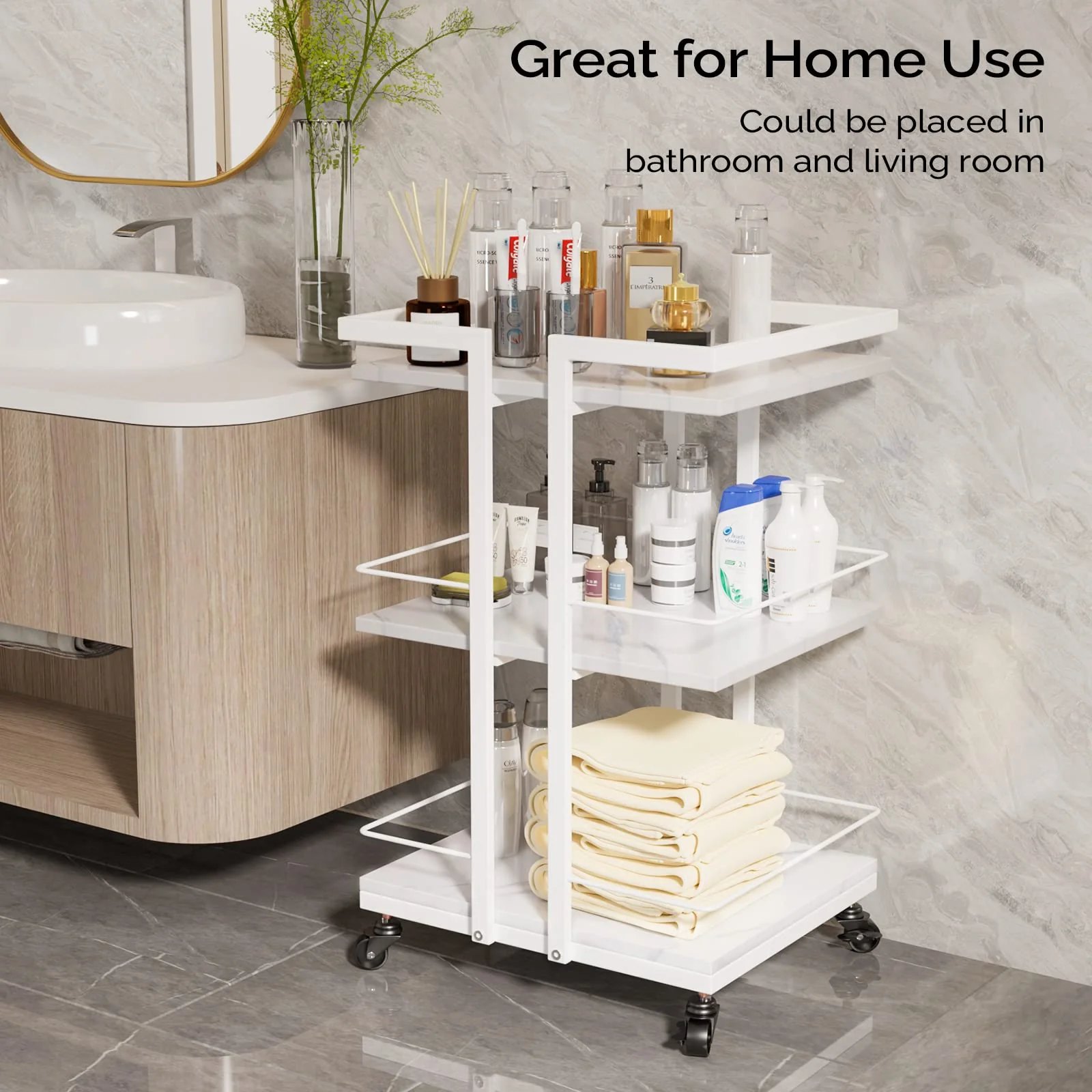 OmySalon ST1501 Rolling Esthetician Trolley Cart w/Wheels & 3 Wood Shelves - Image 28
