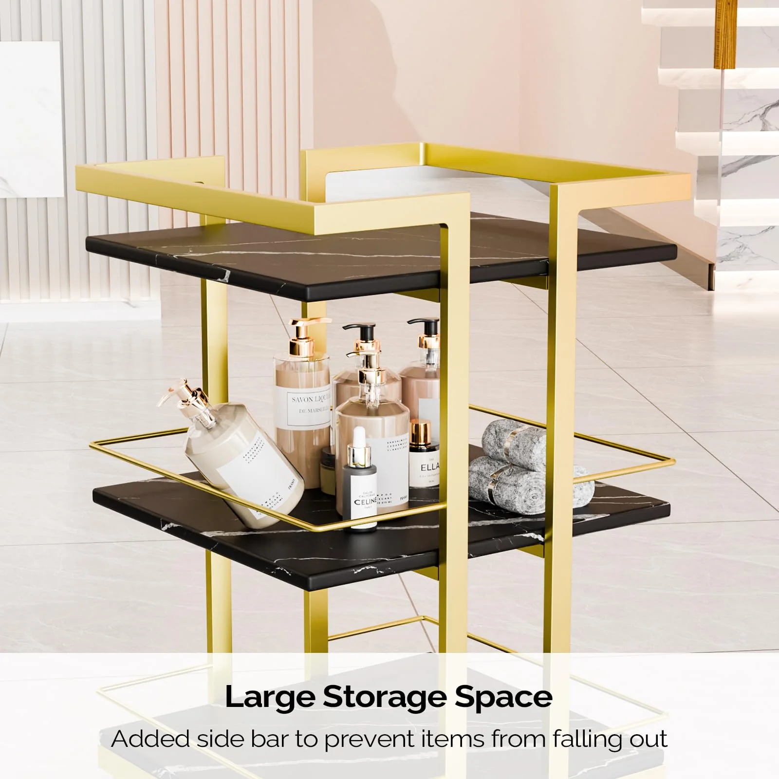 OmySalon ST1501 Rolling Esthetician Trolley Cart w/Wheels & 3 Wood Shelves - Image 32