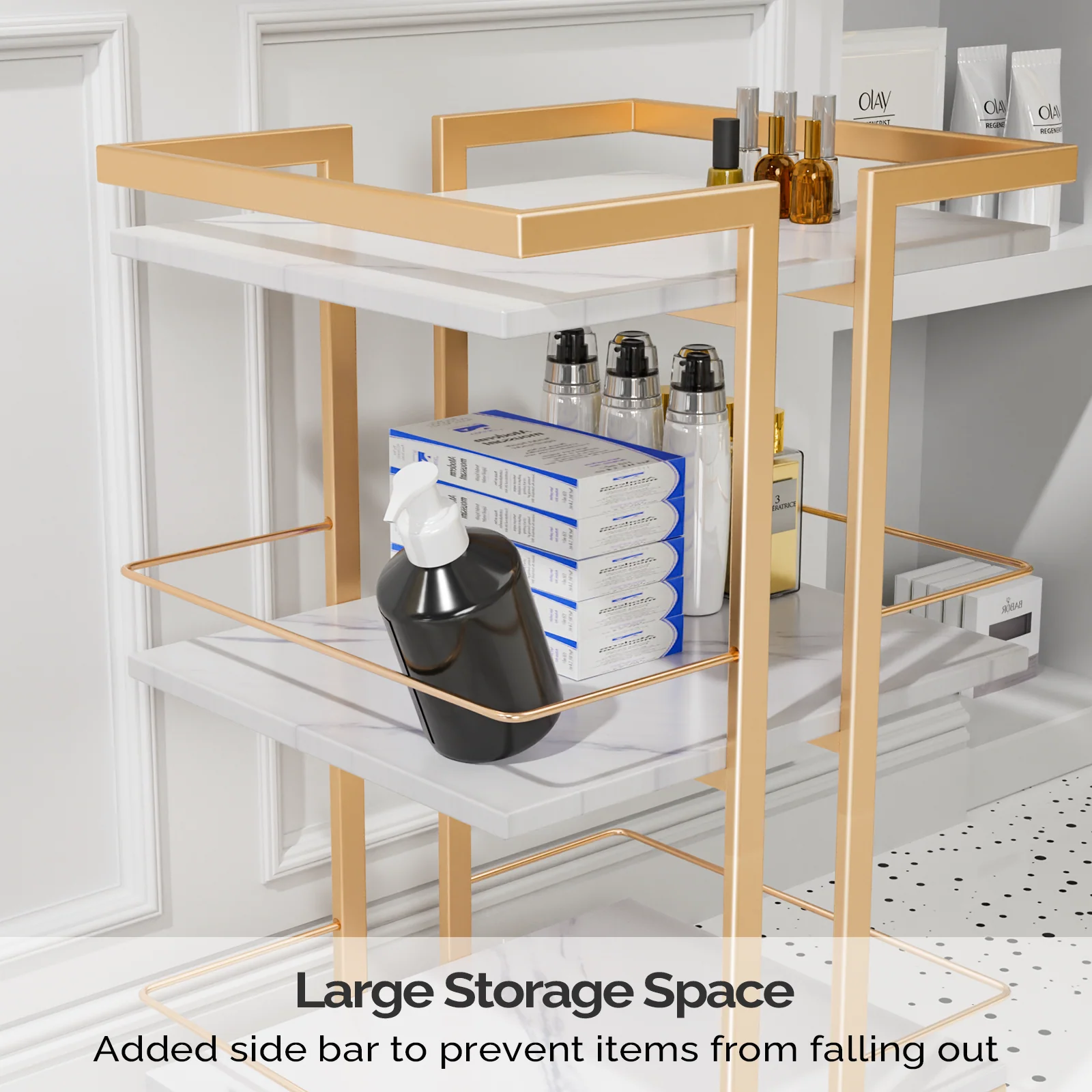 OmySalon ST1501 Rolling Esthetician Trolley Cart w/Wheels & 3 Wood Shelves - Image 4