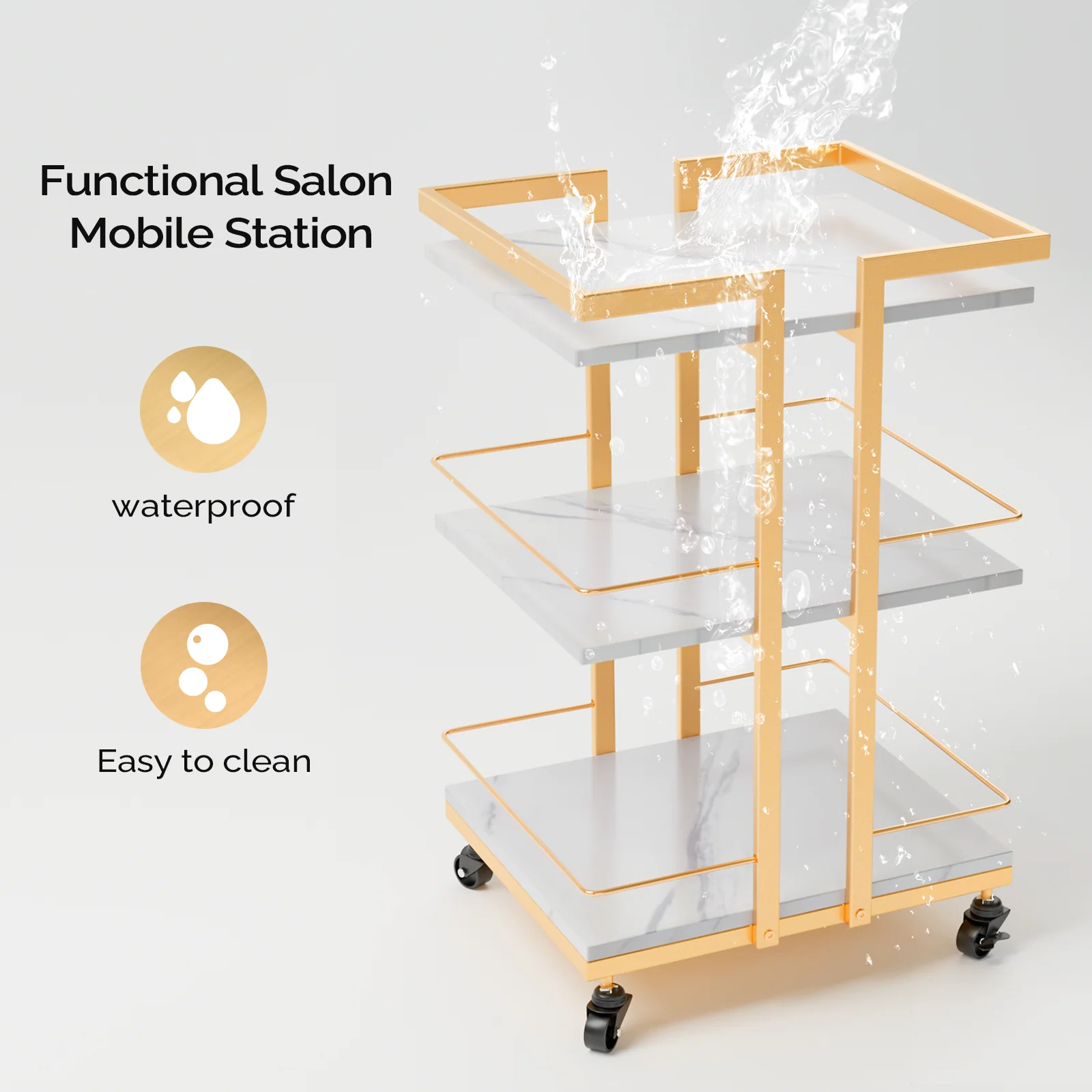 OmySalon ST1501 Rolling Esthetician Trolley Cart w/Wheels & 3 Wood Shelves - Image 5