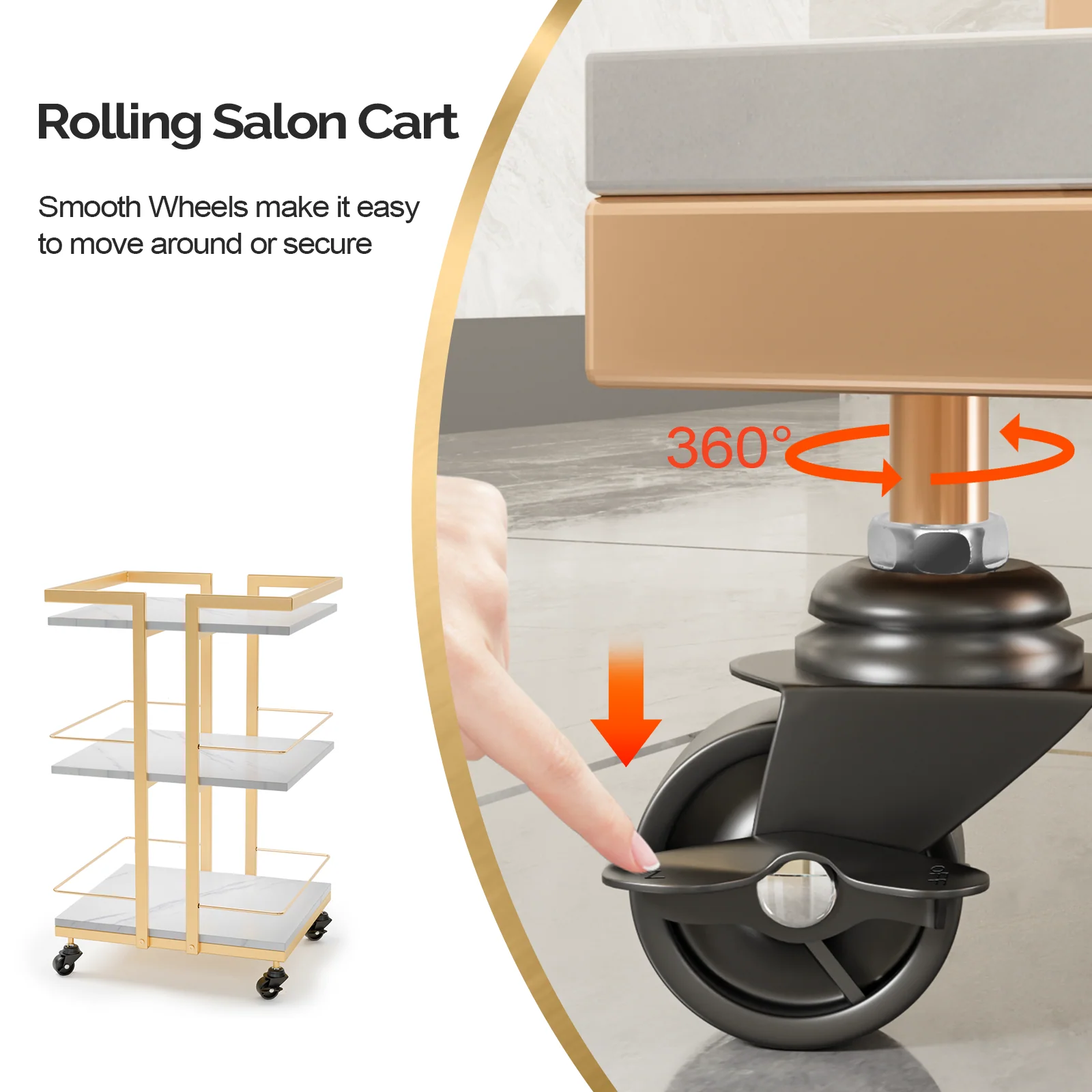 OmySalon ST1501 Rolling Esthetician Trolley Cart w/Wheels & 3 Wood Shelves - Image 7