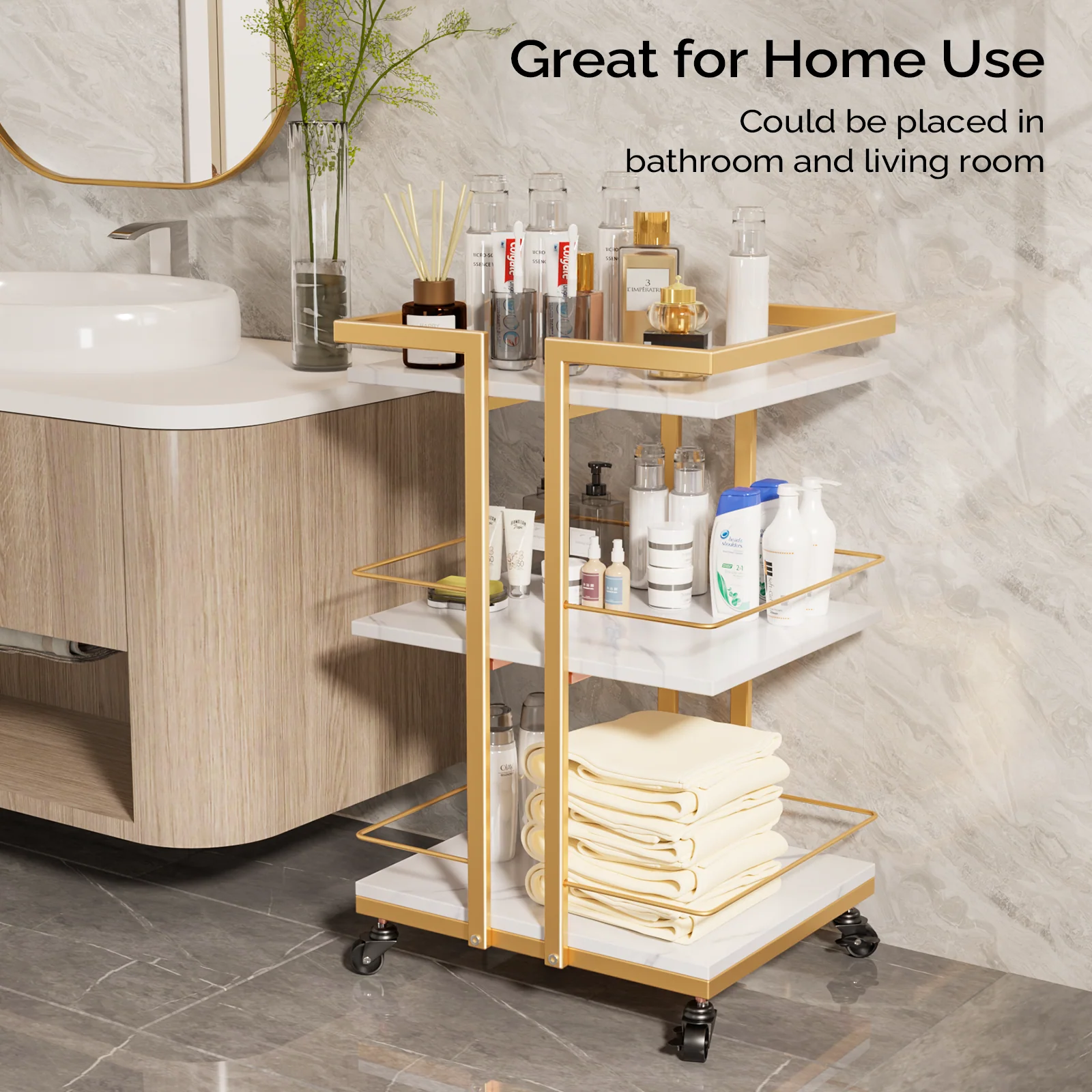 OmySalon ST1501 Rolling Esthetician Trolley Cart w/Wheels & 3 Wood Shelves - Image 8