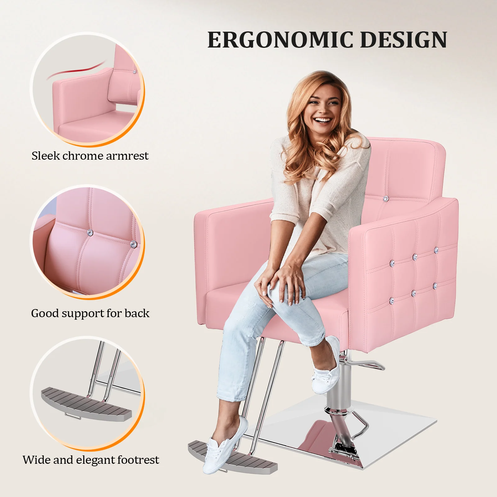 OmySalon SC1701 Heavy Duty Hydraulic Hair Stylist Salon Chair w/Diamond Accents - Image 15