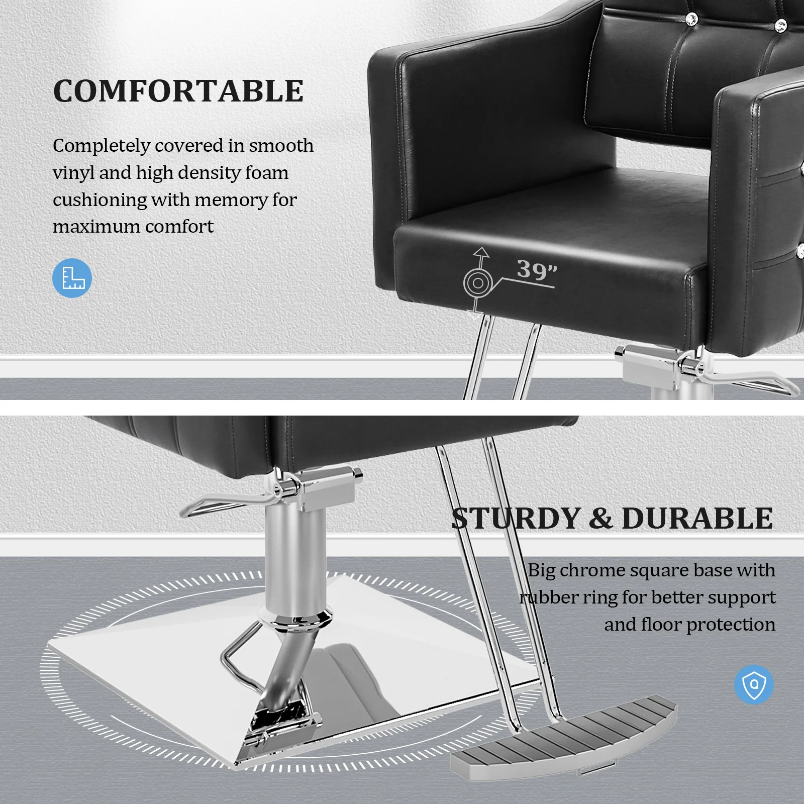 OmySalon SC1701 Heavy Duty Hydraulic Hair Stylist Salon Chair w/Diamond Accents - Image 4
