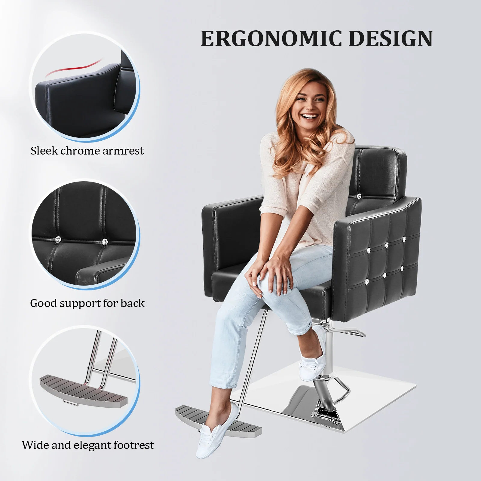 OmySalon SC1701 Heavy Duty Hydraulic Hair Stylist Salon Chair w/Diamond Accents - Image 7
