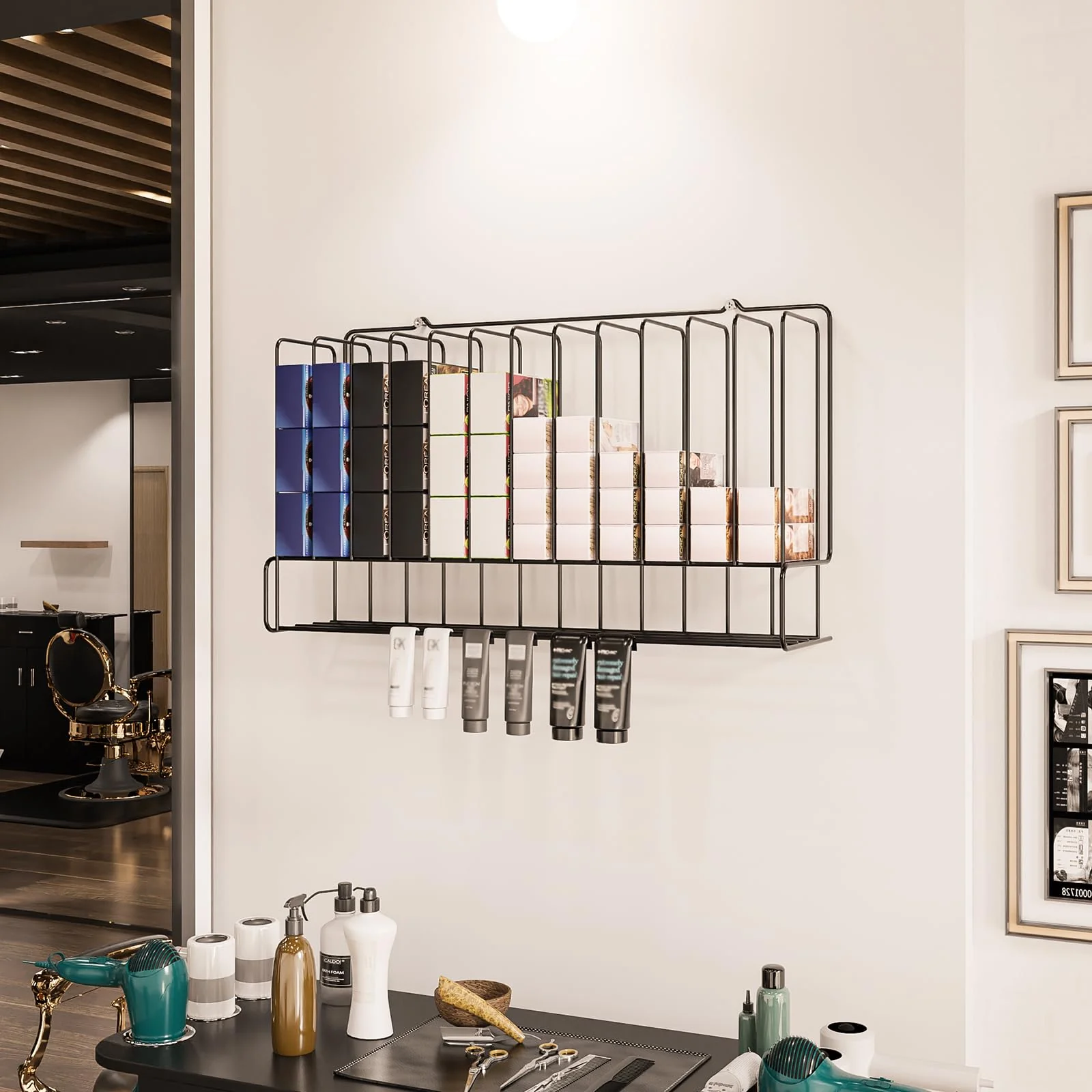 OmySalon HCRM Professional Wall Mounted Metal Salon Hair Color Dye Tube Organizer Storage Rack - Image 11