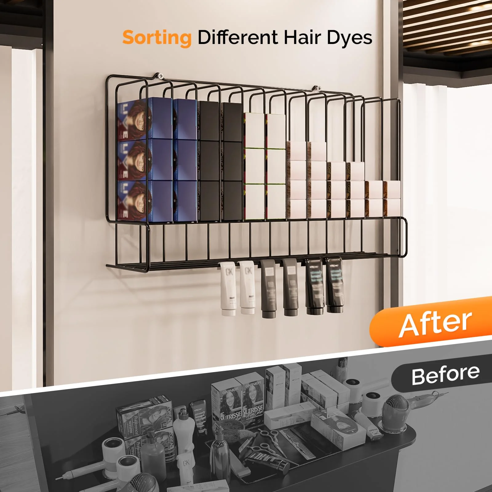 OmySalon HCRM Professional Wall Mounted Metal Salon Hair Color Dye Tube Organizer Storage Rack - Image 14