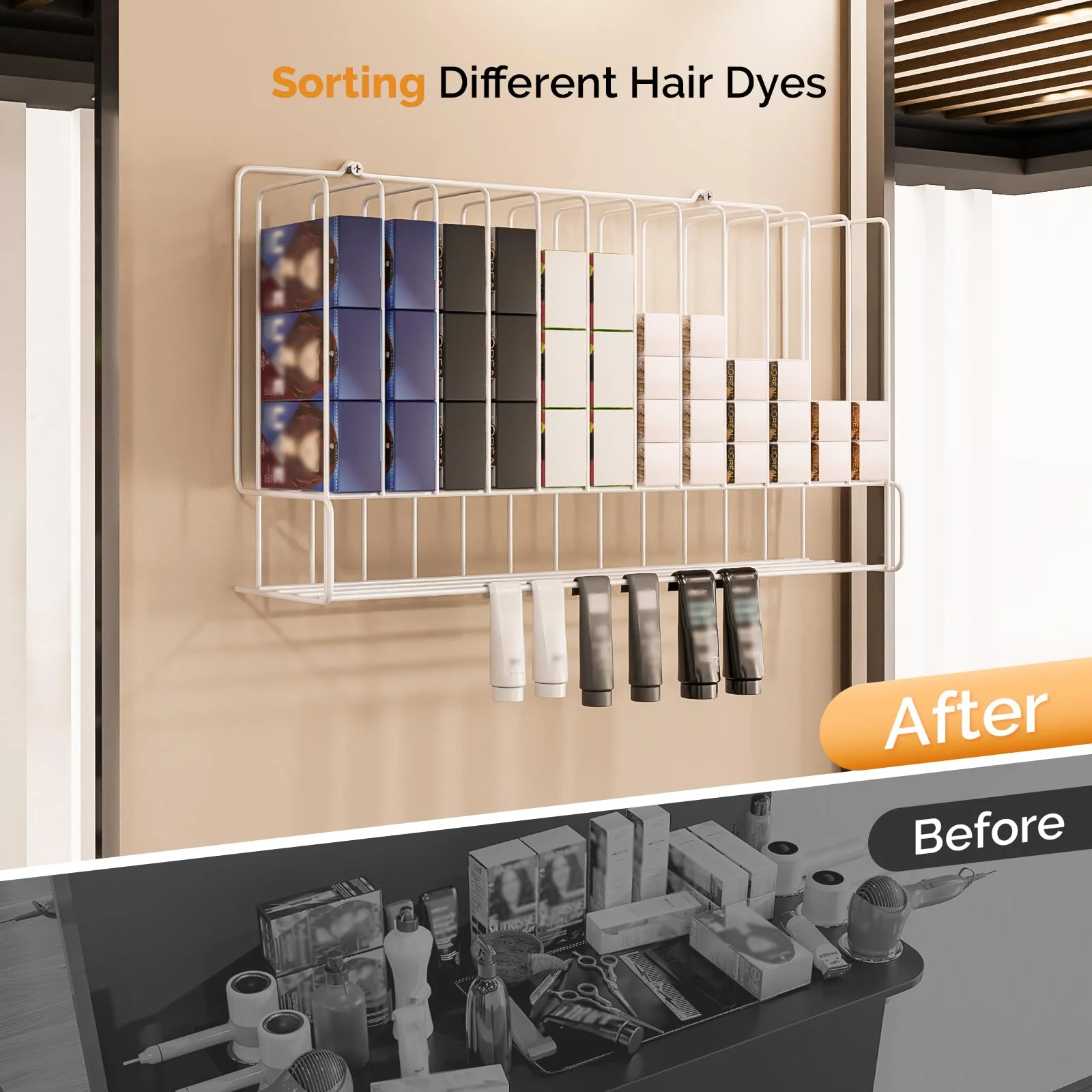 OmySalon HCRM Professional Wall Mounted Metal Salon Hair Color Dye Tube Organizer Storage Rack - Image 24