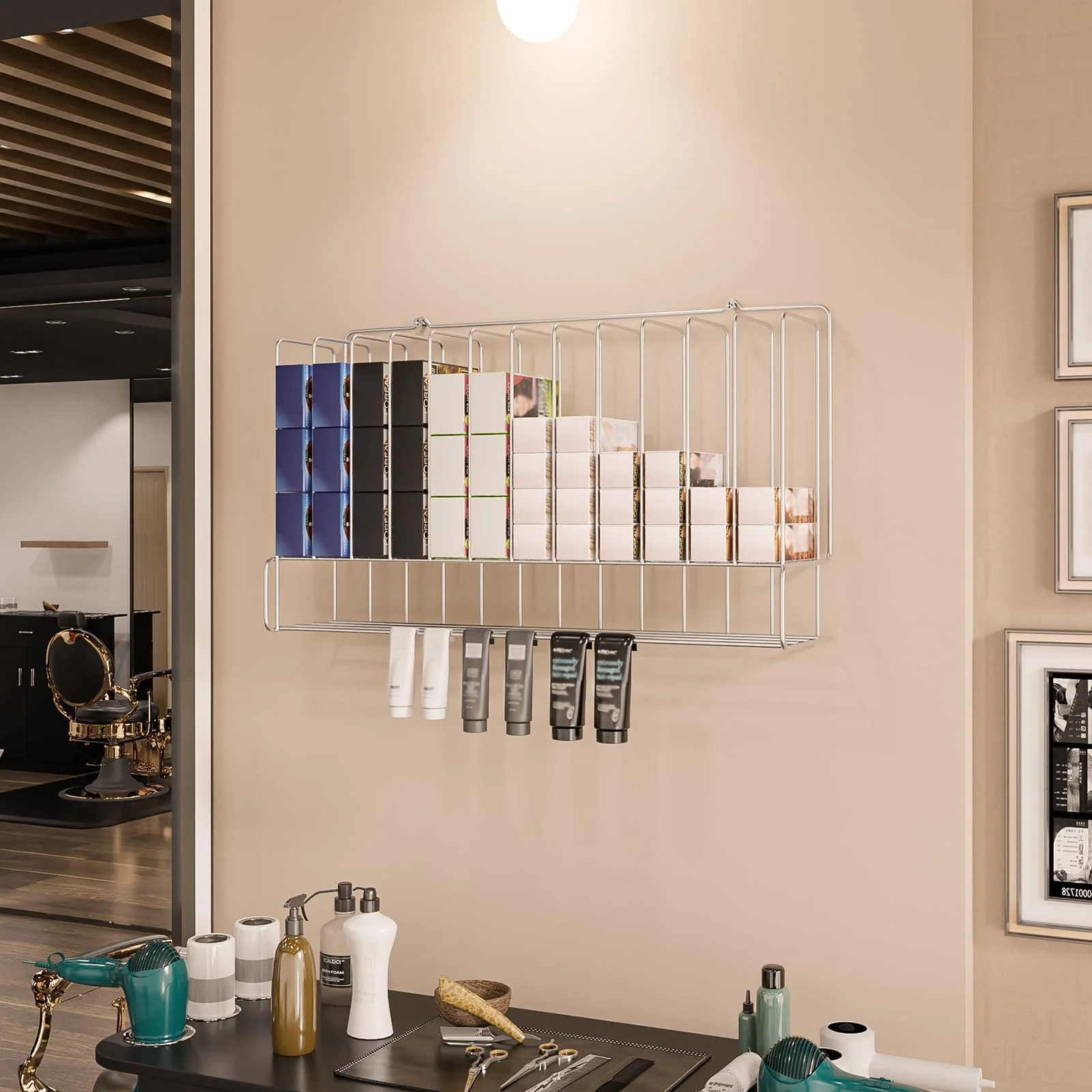 OmySalon HCRM Professional Wall Mounted Metal Salon Hair Color Dye Tube Organizer Storage Rack - Image 29