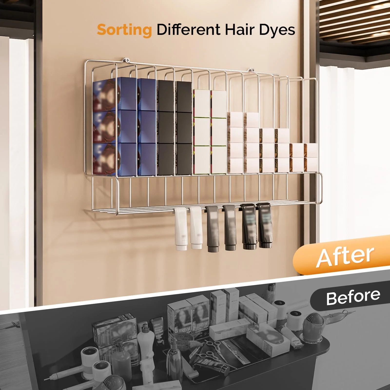 OmySalon HCRM Professional Wall Mounted Metal Salon Hair Color Dye Tube Organizer Storage Rack - Image 32