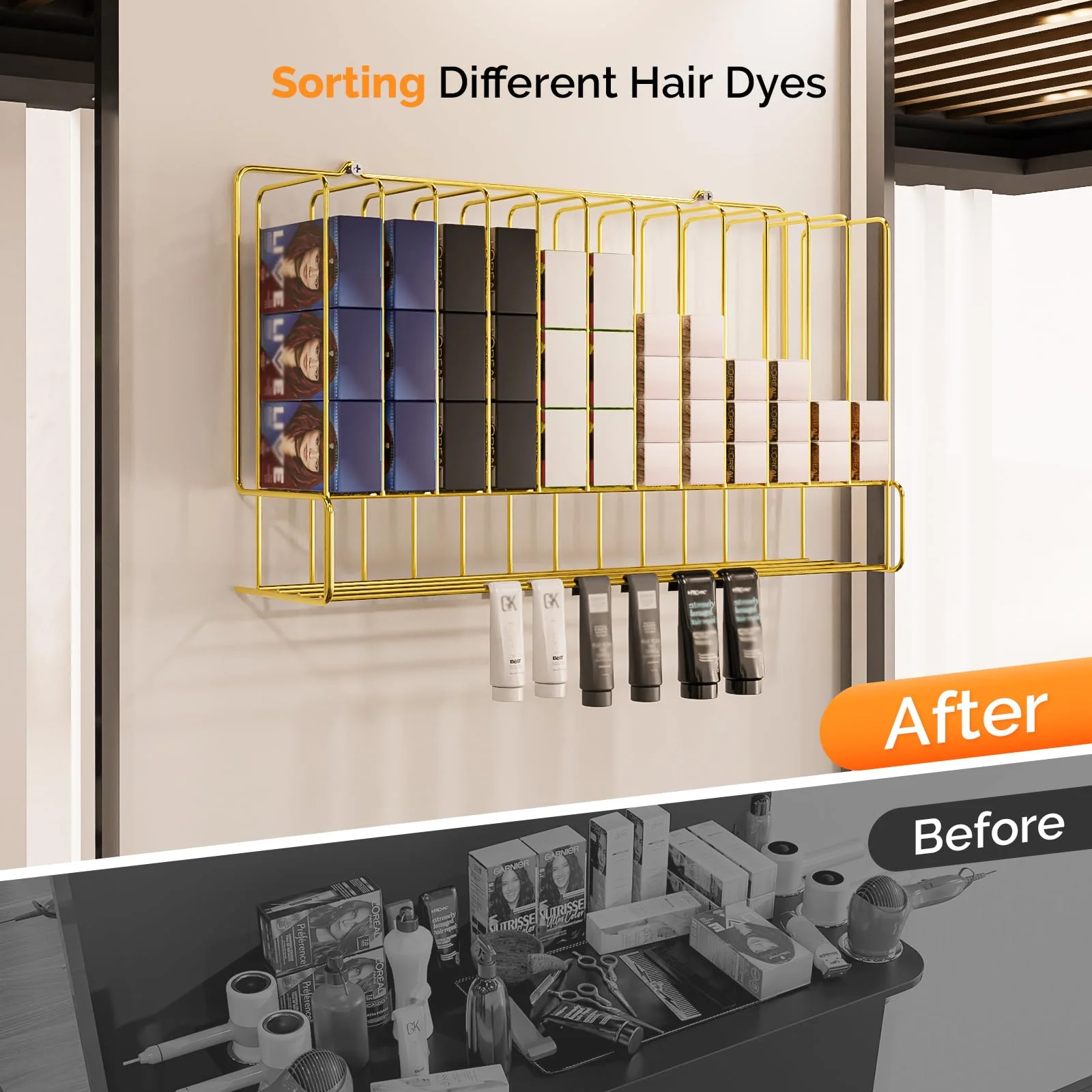 OmySalon HCRM Professional Wall Mounted Metal Salon Hair Color Dye Tube Organizer Storage Rack - Image 6