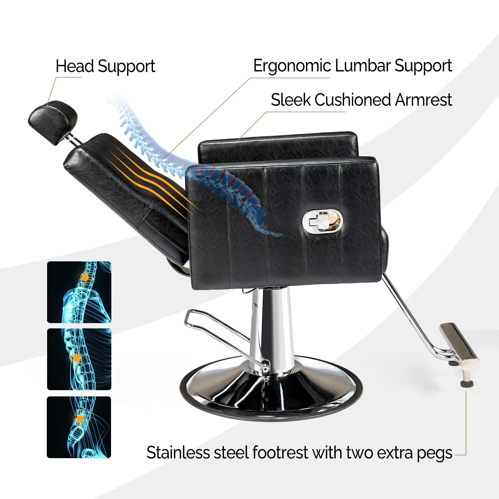 OmySalon SC2401 All Purpose Heavy Duty Reclining Hair Salon Chair w/Headrest and Embossed Pattern - Image 4