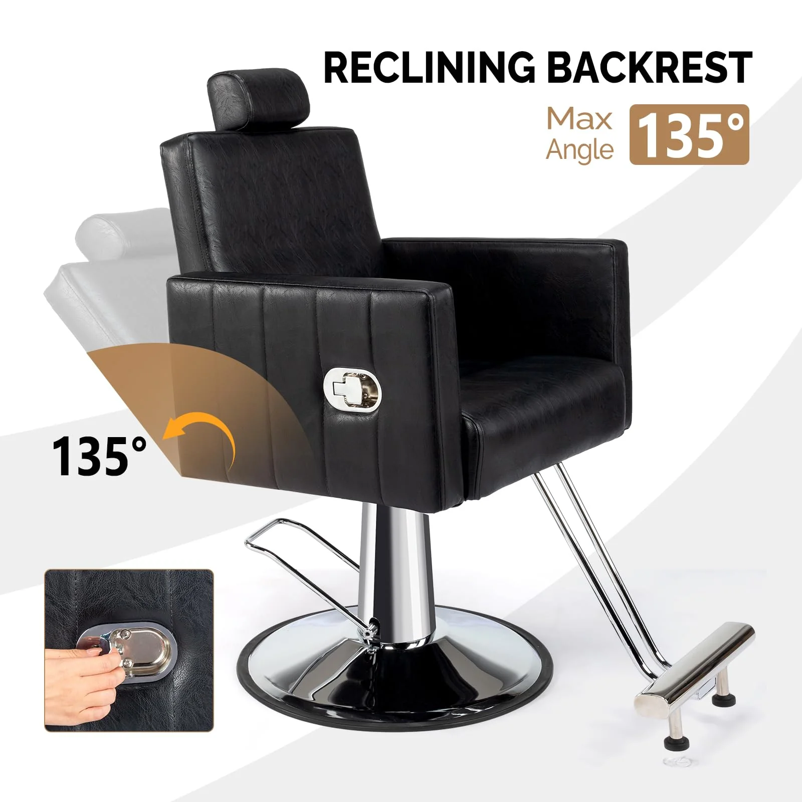 OmySalon SC2401 All Purpose Heavy Duty Reclining Hair Salon Chair w/Headrest and Embossed Pattern - Image 8