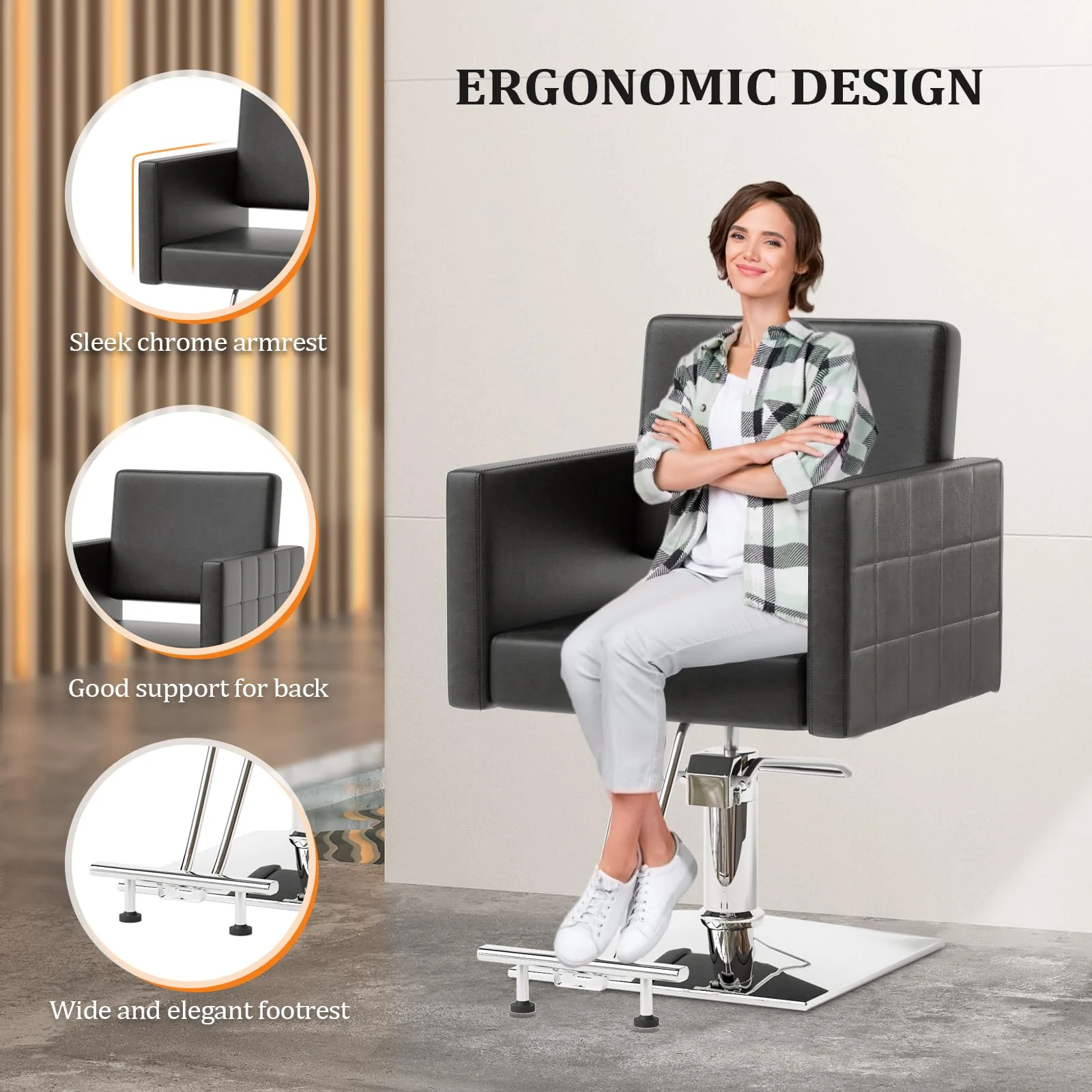 OmySalon SC2001 Heavy Duty Hydraulic Wide Seat Hair Stylist Salon Chair - Image 4