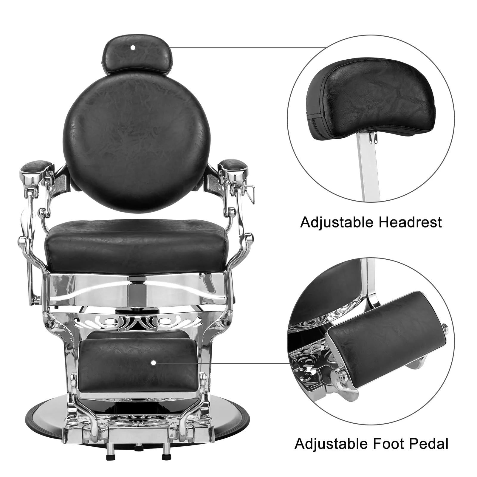 OmySalon PH439 Vintage Style Heavy Duty Hydraulic Recline Barber Chair - Image 5